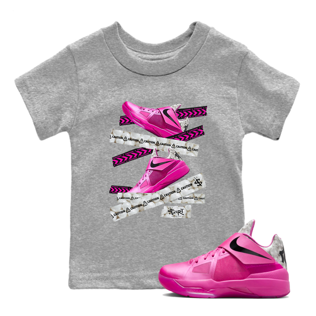 Nike KD 4 Retro Aunt Pearl shirts to match jordans Caution Tape sneaker match tees Nike KD 4 Aunt Pearl match shoes to clothes Drip Gear Zone Youth Baby Heather Grey 1 tee