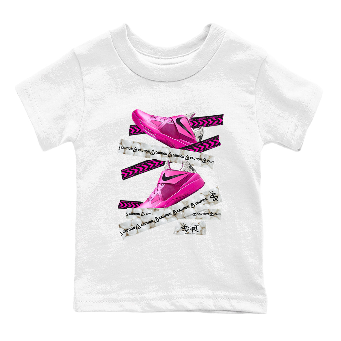 Nike KD 4 Retro Aunt Pearl shirts to match jordans Caution Tape sneaker match tees Nike KD 4 Aunt Pearl match shoes to clothes Drip Gear Zone Youth Baby White 2 tee