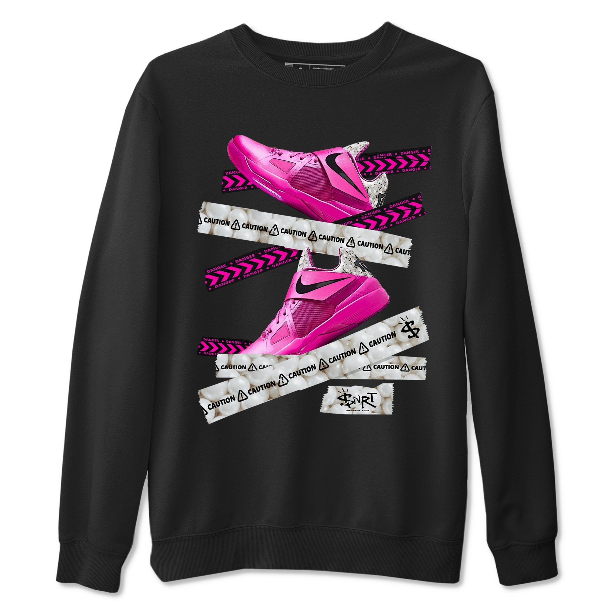 Nike KD 4 Retro Aunt Pearl shirts to match jordans Caution Tape sneaker match tees Nike KD 4 Aunt Pearl match shoes to clothes Drip Gear Zone unisex cotton Black 2 shirts