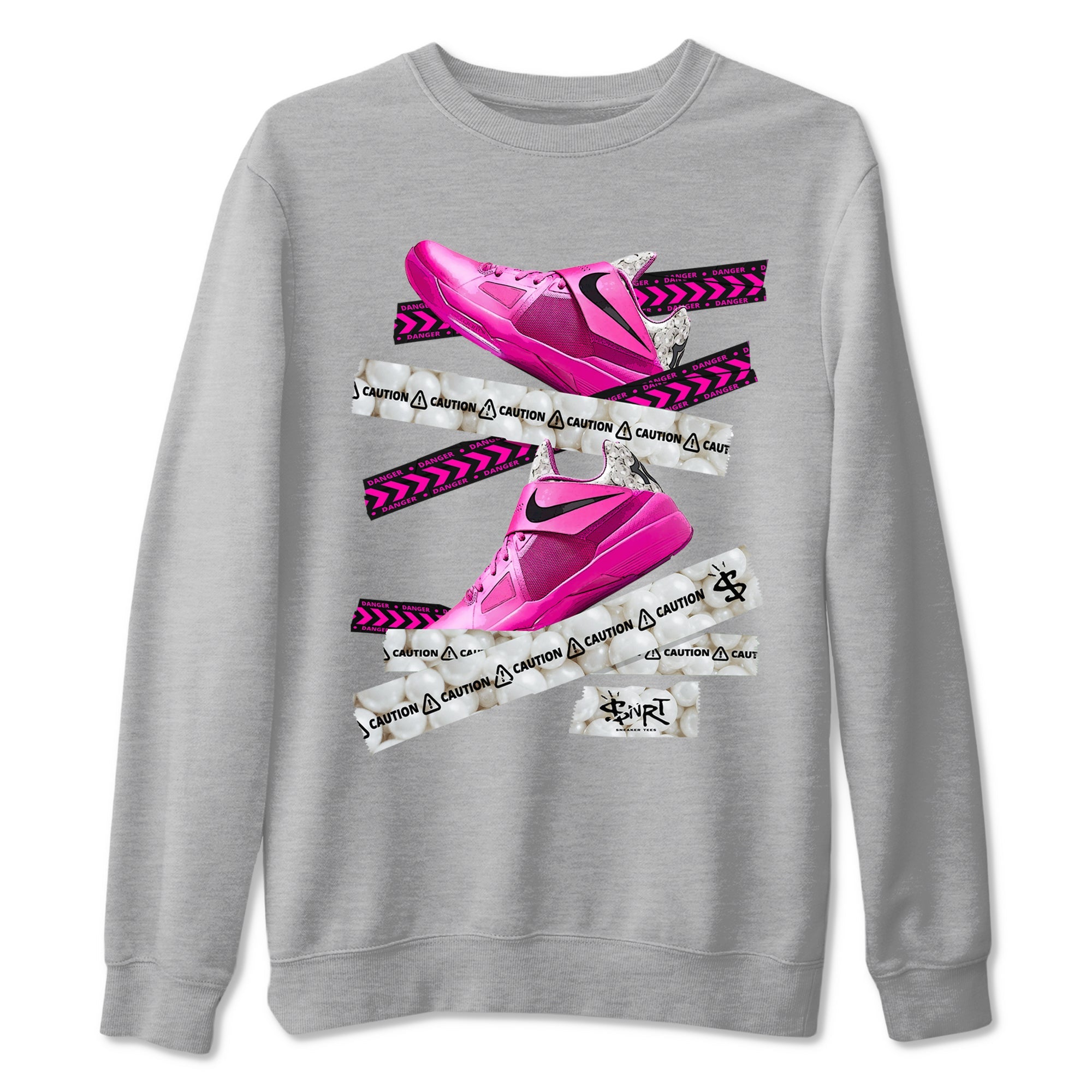 Nike KD 4 Retro Aunt Pearl shirts to match jordans Caution Tape sneaker match tees Nike KD 4 Aunt Pearl match shoes to clothes Drip Gear Zone unisex cotton Heather Grey 2 shirts