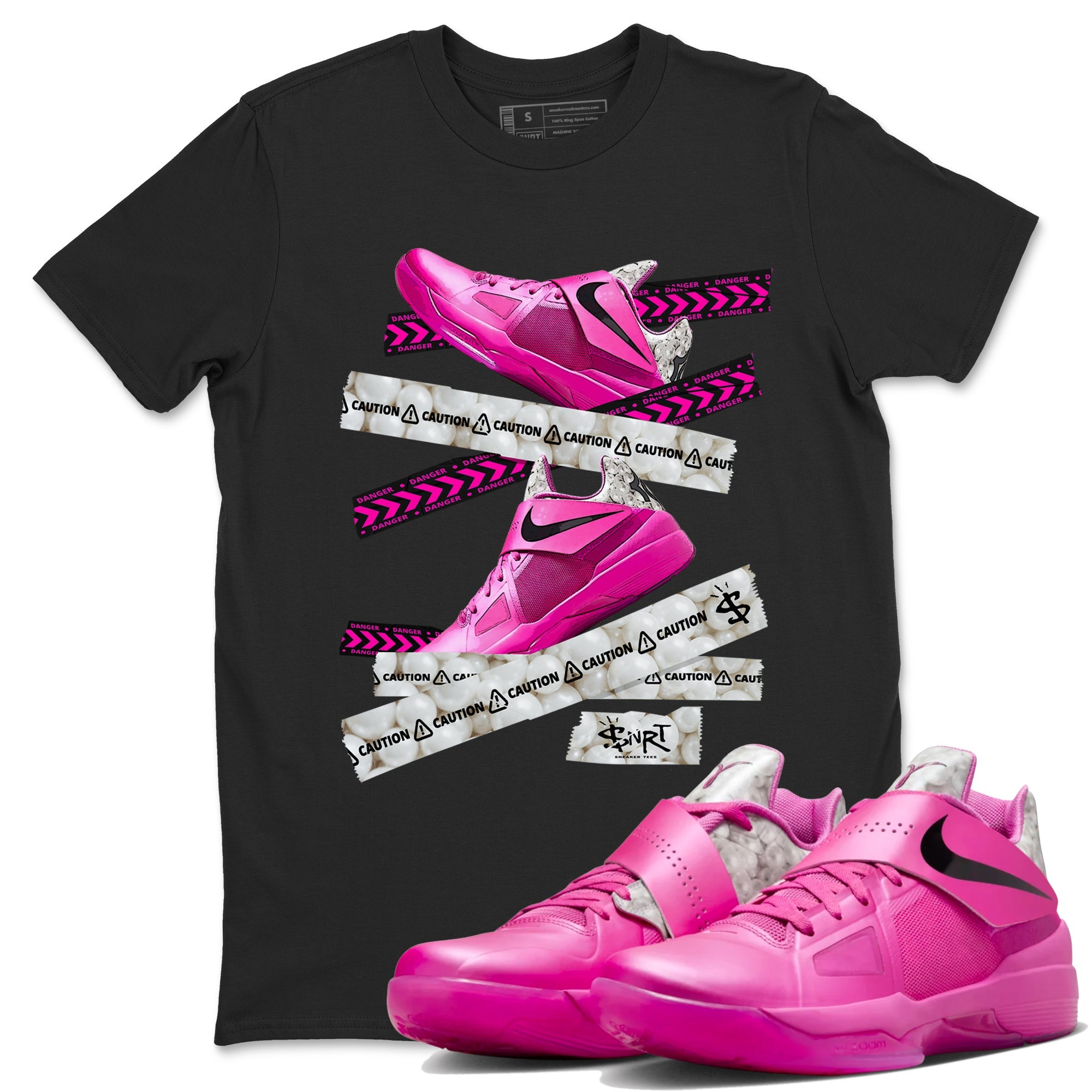Nike KD 4 Retro Aunt Pearl shirts to match jordans Caution Tape sneaker match tees Nike KD 4 Aunt Pearl match shoes to clothes Drip Gear Zone unisex cotton Black 1 shirts