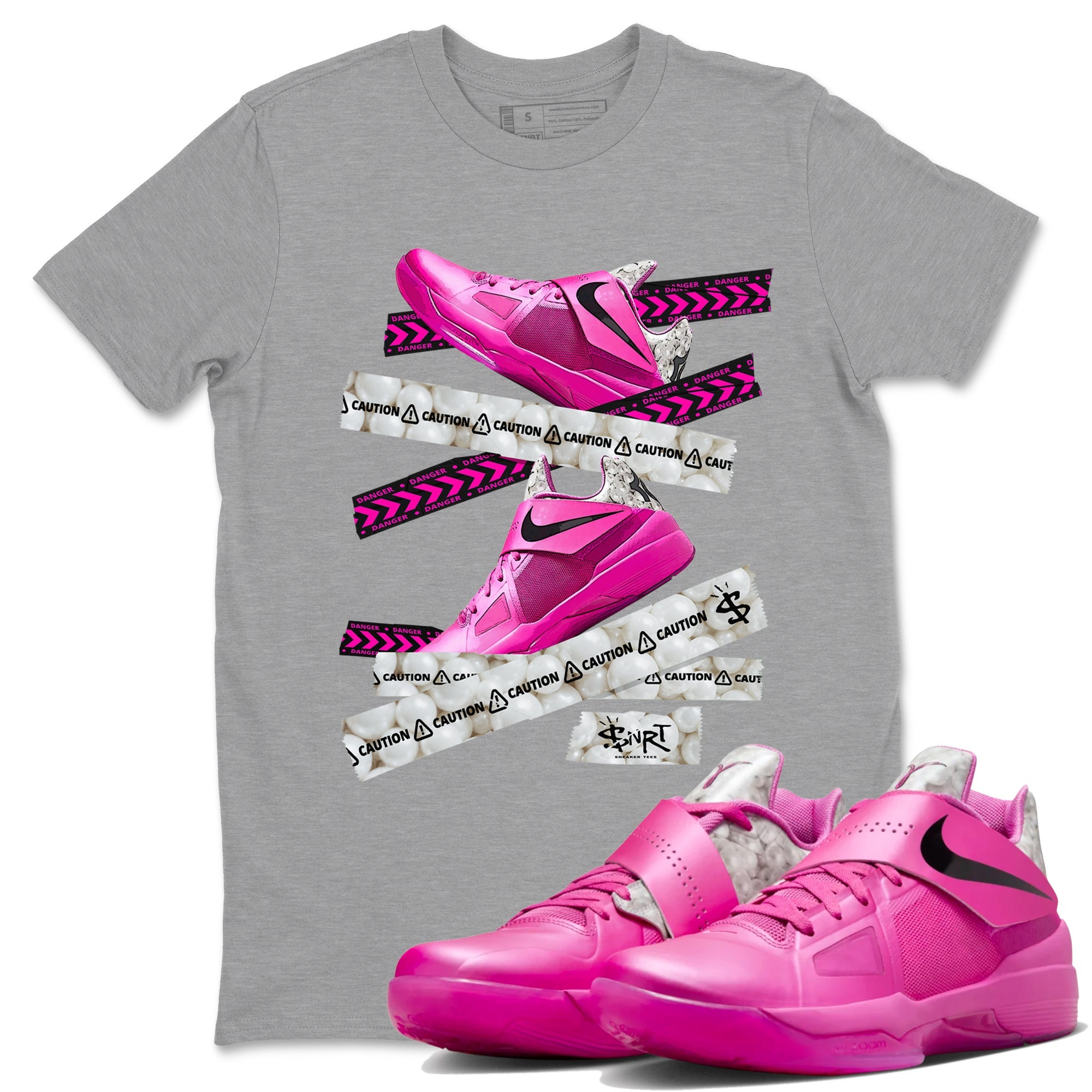 Nike KD 4 Retro Aunt Pearl shirts to match jordans Caution Tape sneaker match tees Nike KD 4 Aunt Pearl match shoes to clothes Drip Gear Zone unisex cotton Heather Grey 1 shirts
