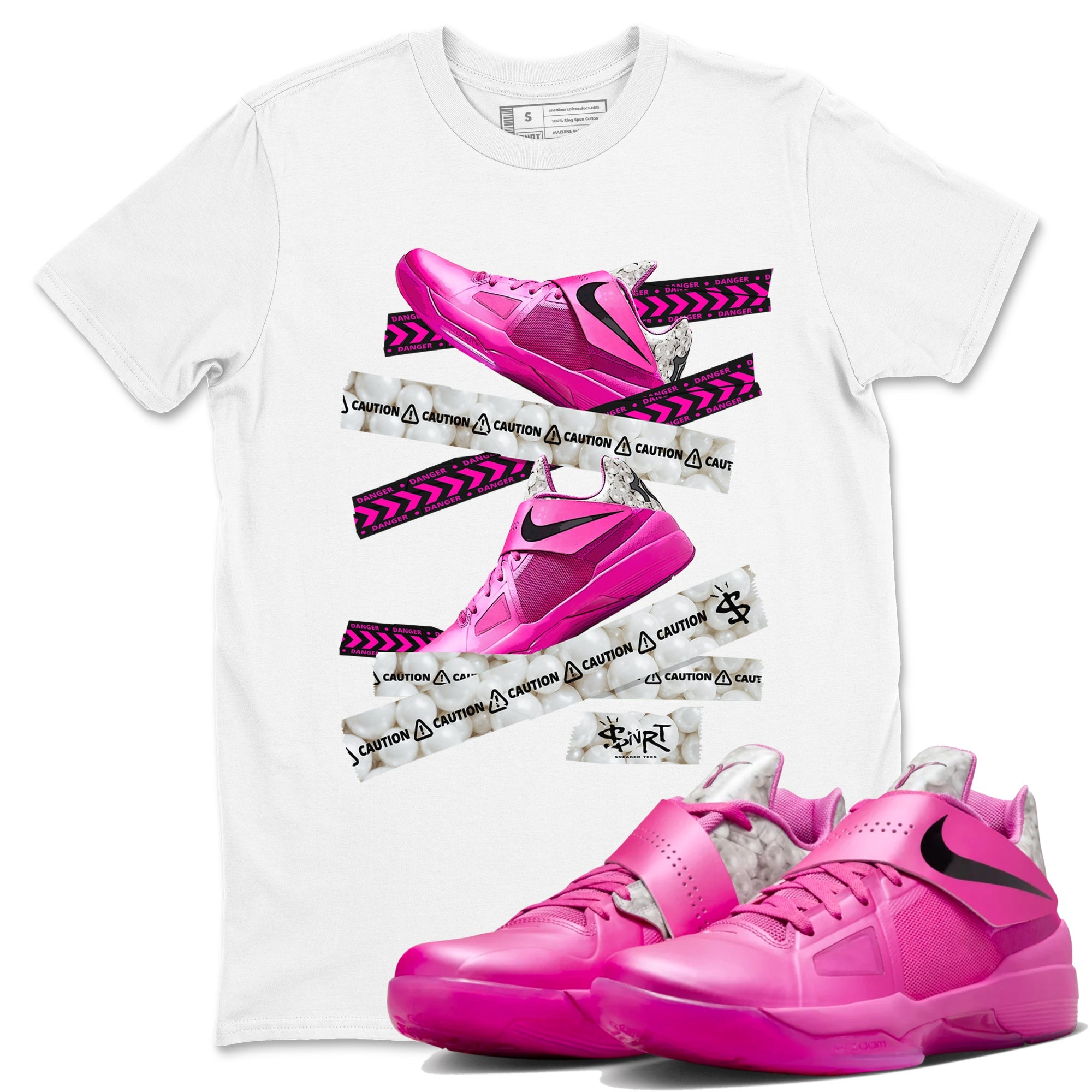 Nike KD 4 Retro Aunt Pearl shirts to match jordans Caution Tape sneaker match tees Nike KD 4 Aunt Pearl match shoes to clothes Drip Gear Zone unisex cotton White 1 shirts
