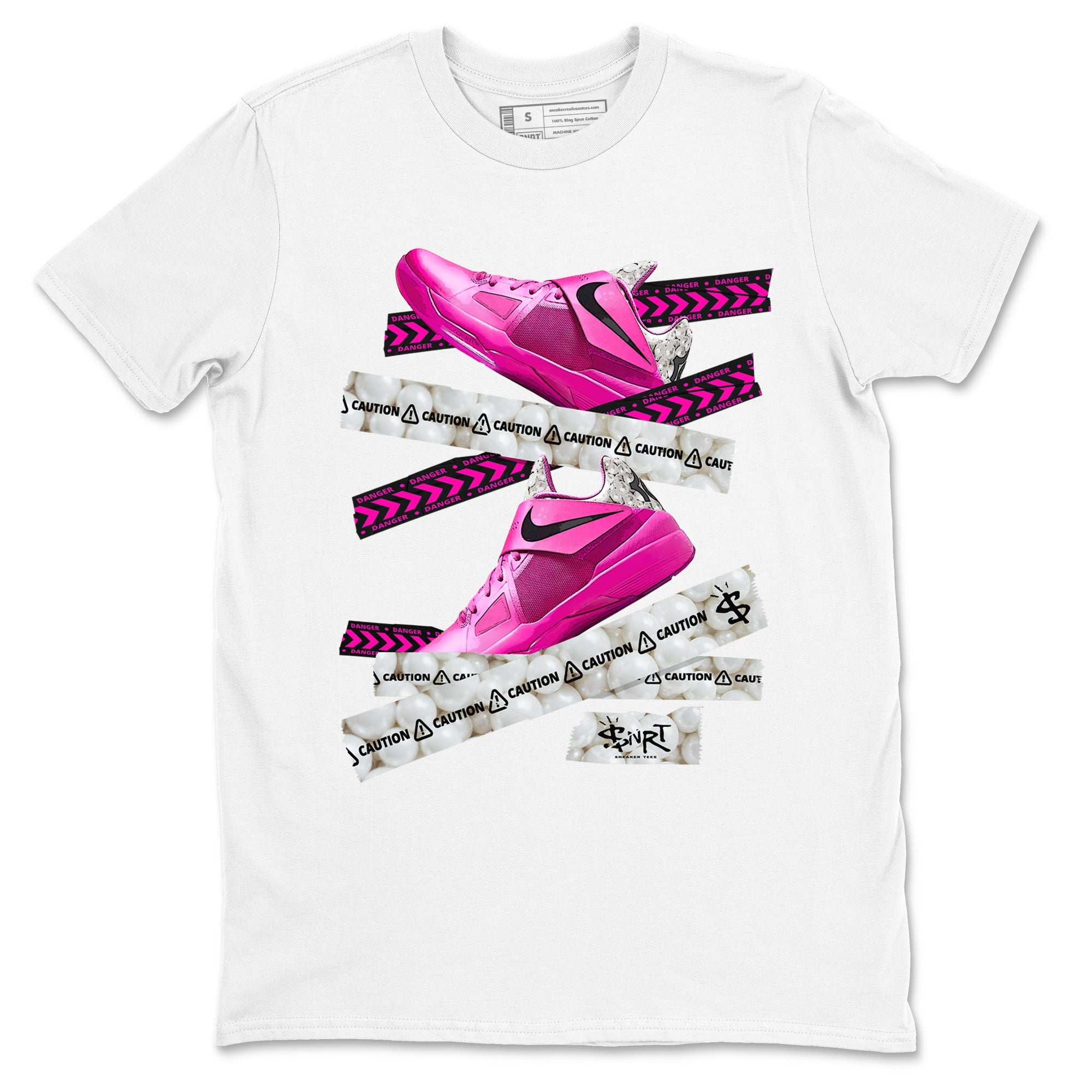 Nike KD 4 Retro Aunt Pearl shirts to match jordans Caution Tape sneaker match tees Nike KD 4 Aunt Pearl match shoes to clothes Drip Gear Zone unisex cotton White 2 shirts