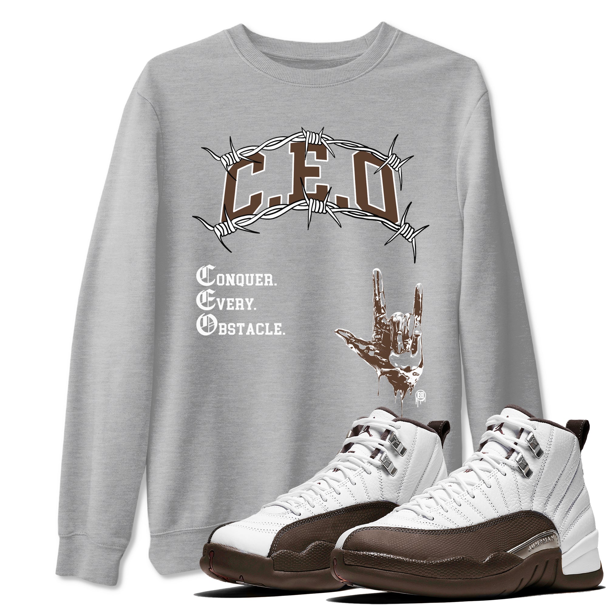 12s Baroque Brown shirts to match jordans CEO sneaker match tees Air Jordan 12 Baroque Brown match shoes to clothes Drip Gear Zone unisex cotton Heather Grey 1 shirts