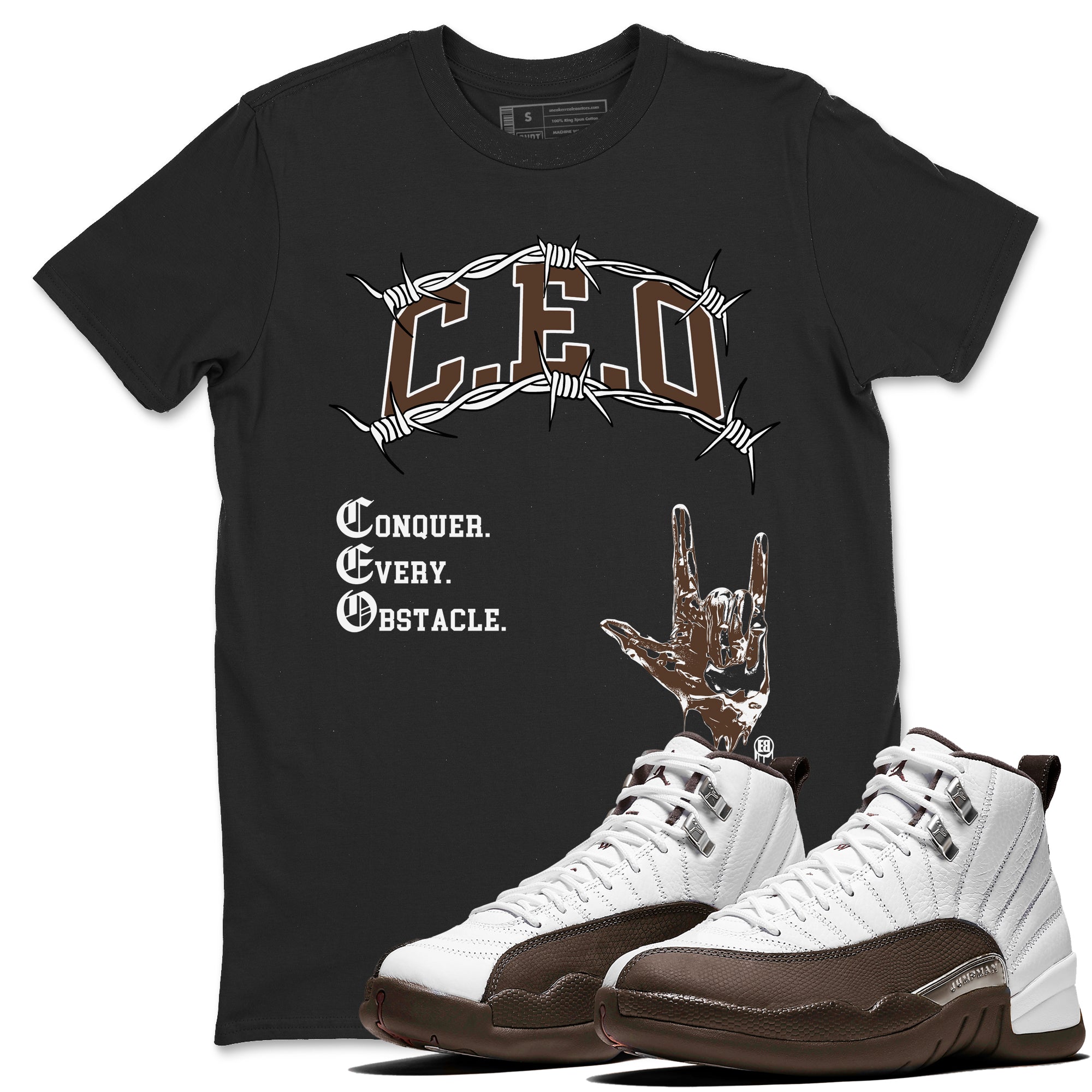 12s Baroque Brown shirts to match jordans CEO sneaker match tees Air Jordan 12 Baroque Brown match shoes to clothes Drip Gear Zone unisex cotton Black 1 shirts
