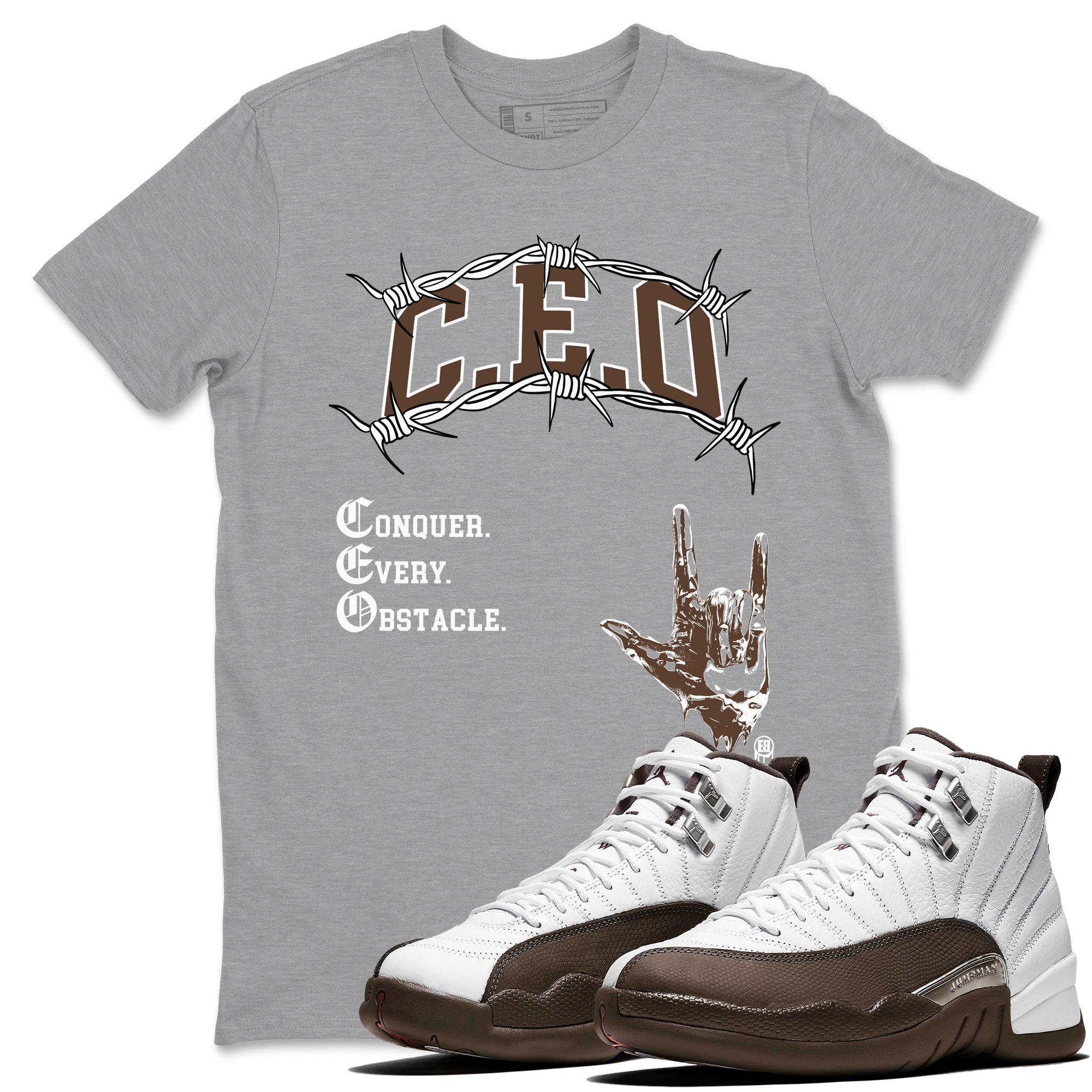 12s Baroque Brown shirts to match jordans CEO sneaker match tees Air Jordan 12 Baroque Brown match shoes to clothes Drip Gear Zone unisex cotton Heather Grey 1 shirts
