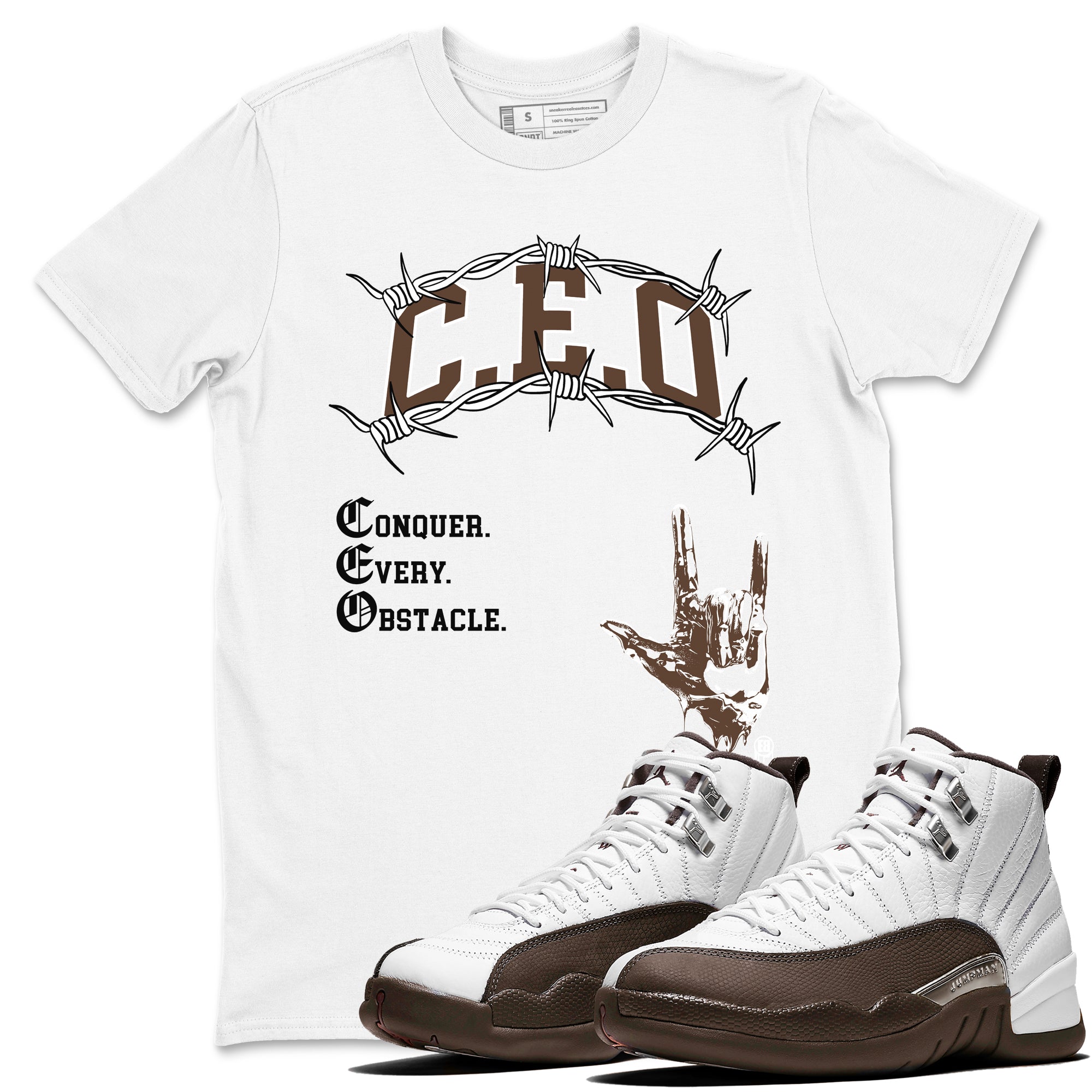 12s Baroque Brown shirts to match jordans CEO sneaker match tees Air Jordan 12 Baroque Brown match shoes to clothes Drip Gear Zone unisex cotton White 1 shirts