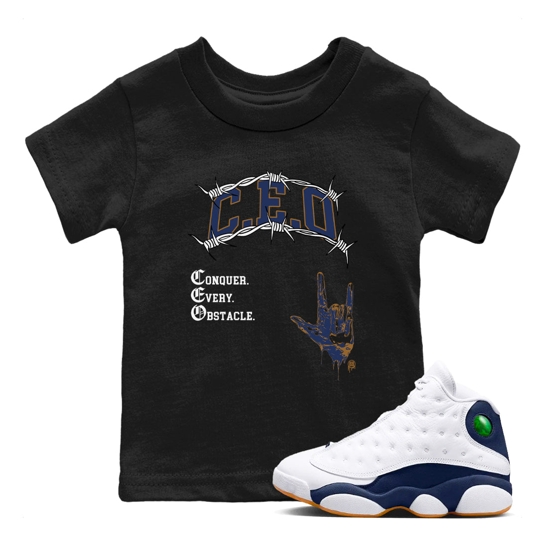 13s Midnight Navy shirts to match jordans CEO sneaker match tees Air Jordan 13 Midnight Navy match shoes to clothes Drip Gear Zone Youth Baby Black 1 tee