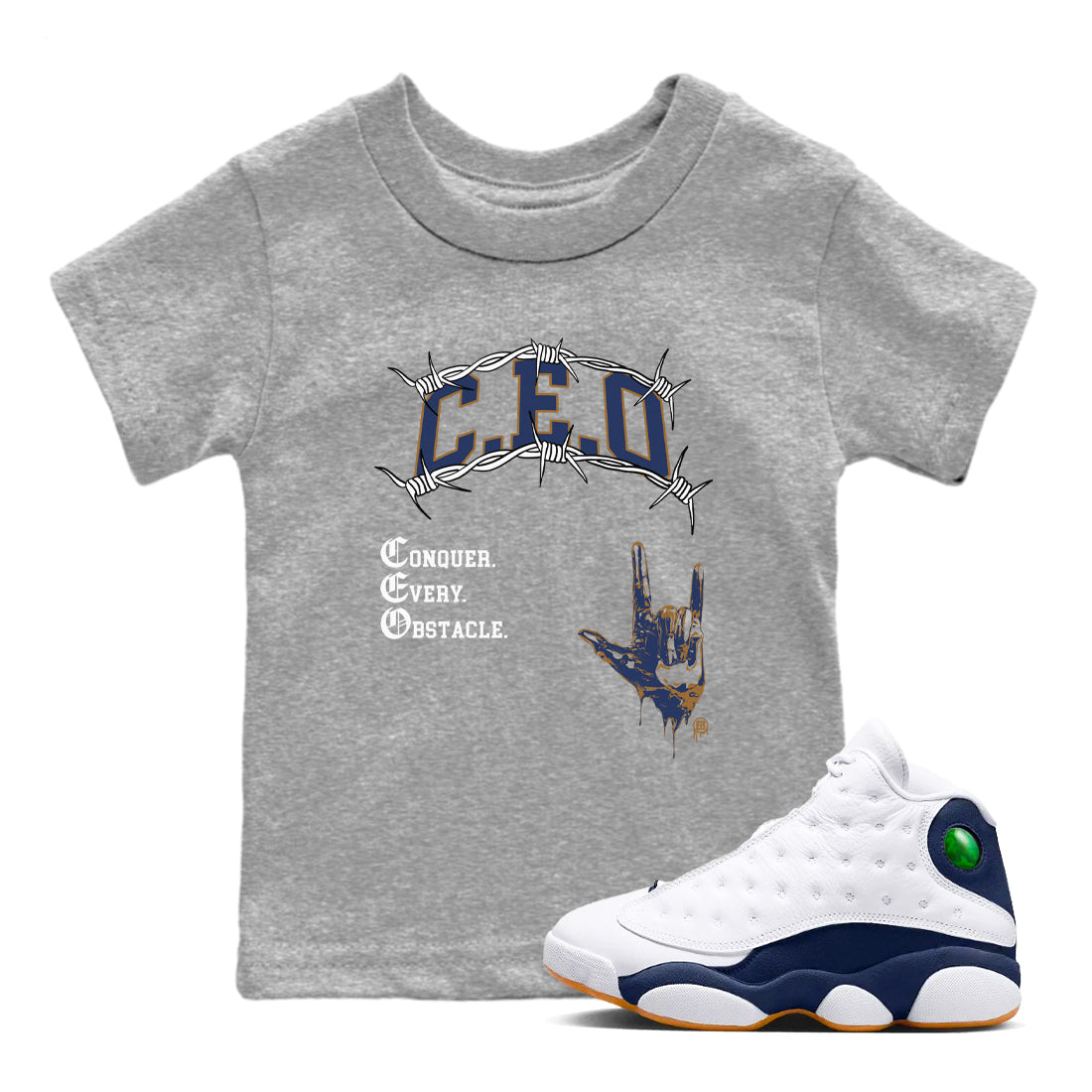 13s Midnight Navy shirts to match jordans CEO sneaker match tees Air Jordan 13 Midnight Navy match shoes to clothes Drip Gear Zone Youth Baby Heather Grey 1 tee