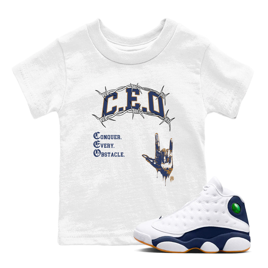 13s Midnight Navy shirts to match jordans CEO sneaker match tees Air Jordan 13 Midnight Navy match shoes to clothes Drip Gear Zone Youth Baby White 1 tee