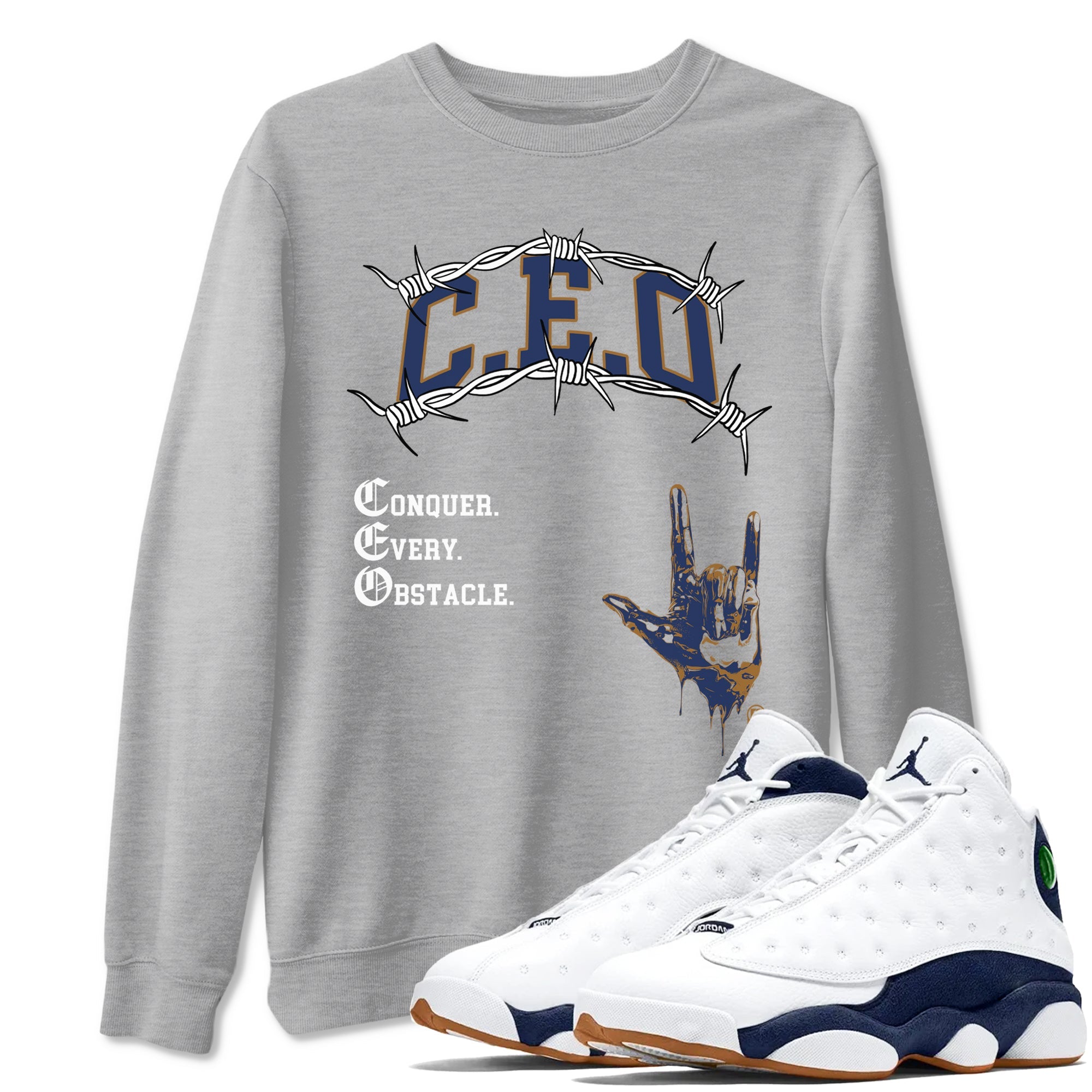 13s Midnight Navy shirts to match jordans CEO sneaker match tees Air Jordan 13 Midnight Navy match shoes to clothes Drip Gear Zone unisex cotton Heather Grey 1 shirts