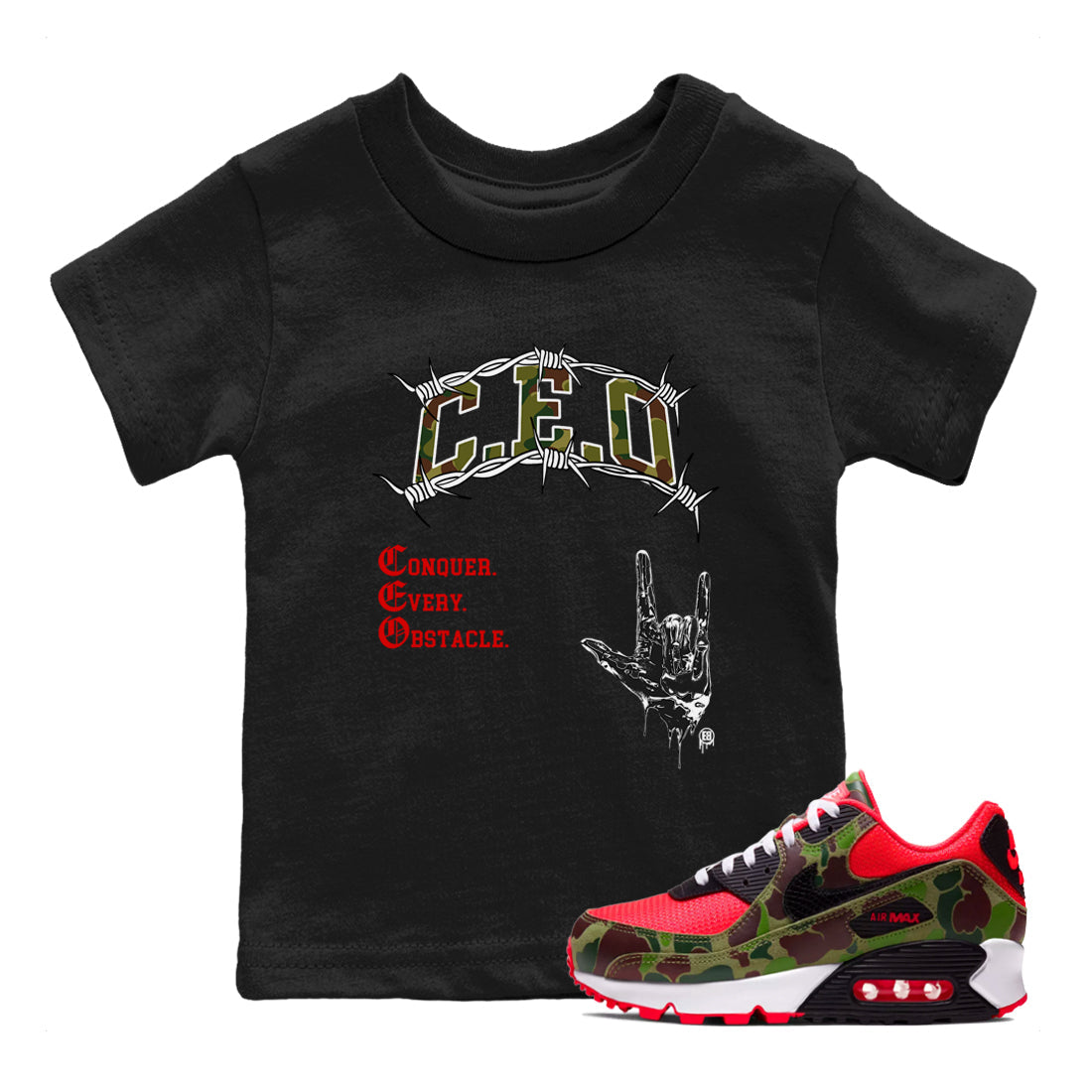 Air Max 90 Reverse Camo shirts to match jordans CEO sneaker match tees Air Max 90 Reverse Duck Camo match shoes to clothes Drip Gear Zone Youth Baby Black 1 tee
