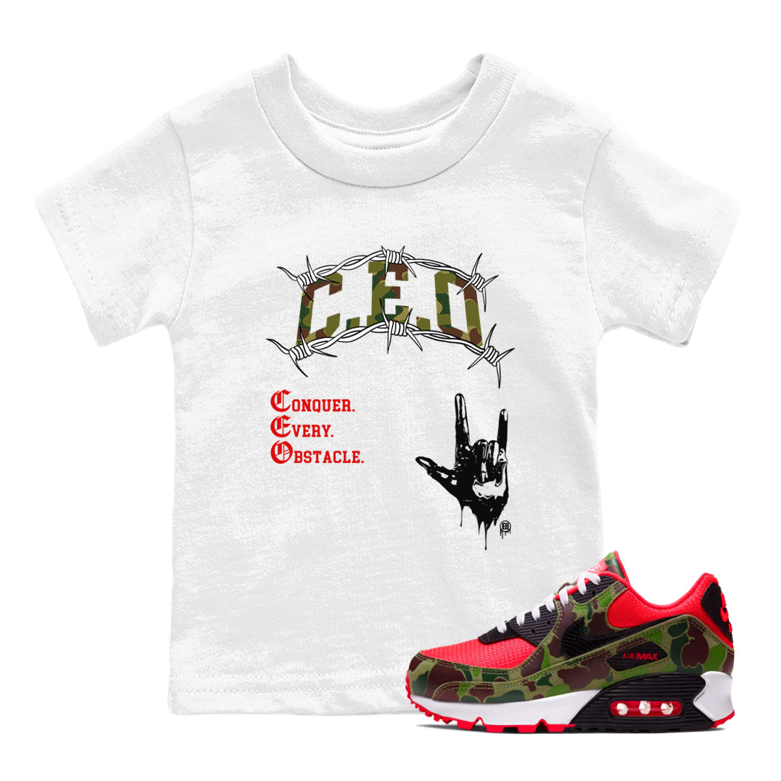 Air Max 90 Reverse Camo shirts to match jordans CEO sneaker match tees Air Max 90 Reverse Duck Camo match shoes to clothes Drip Gear Zone Youth Baby White 1 tee