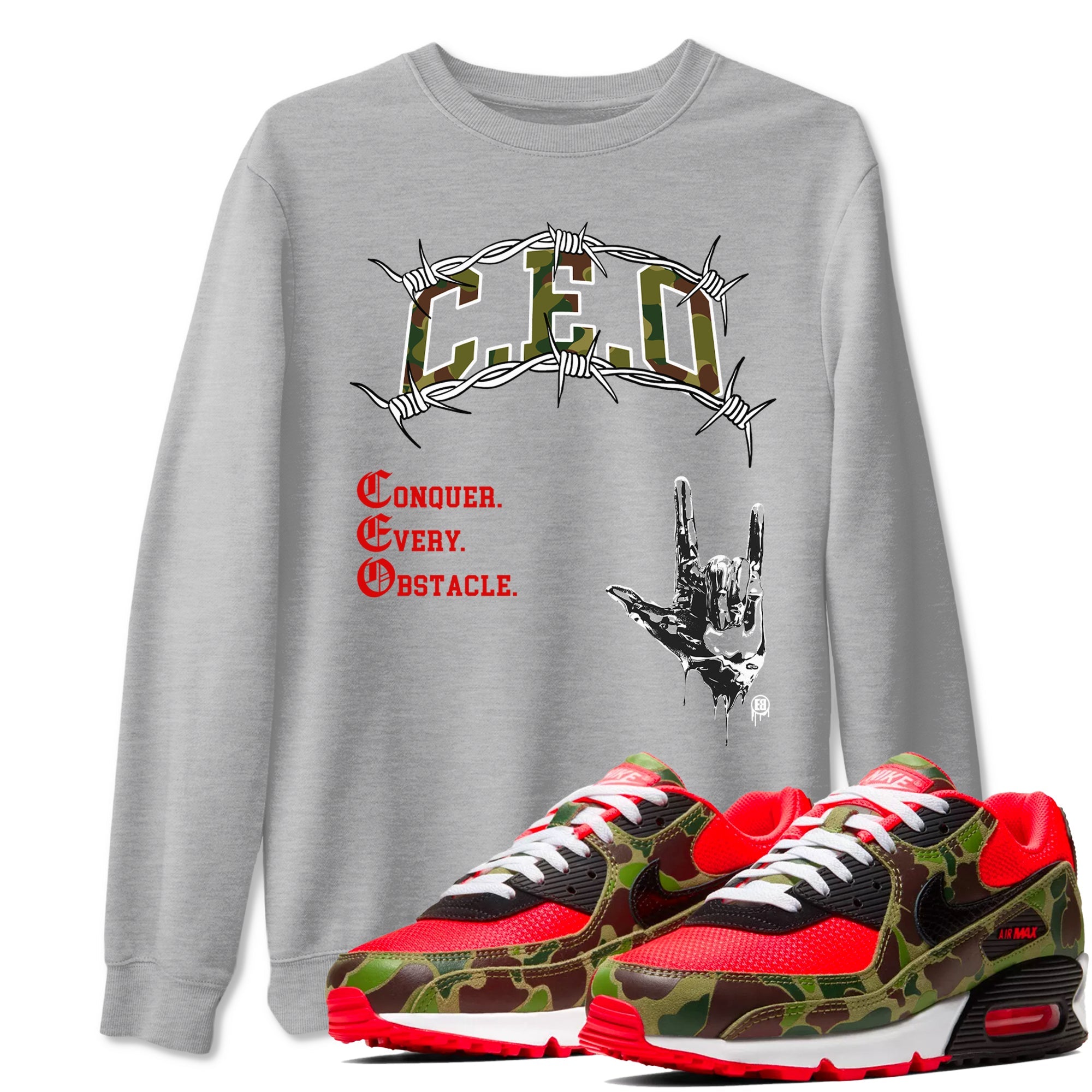 Air Max 90 Reverse Camo shirts to match jordans CEO sneaker match tees Air Max 90 Reverse Duck Camo match shoes to clothes Drip Gear Zone unisex cotton Heather Grey 1 shirts