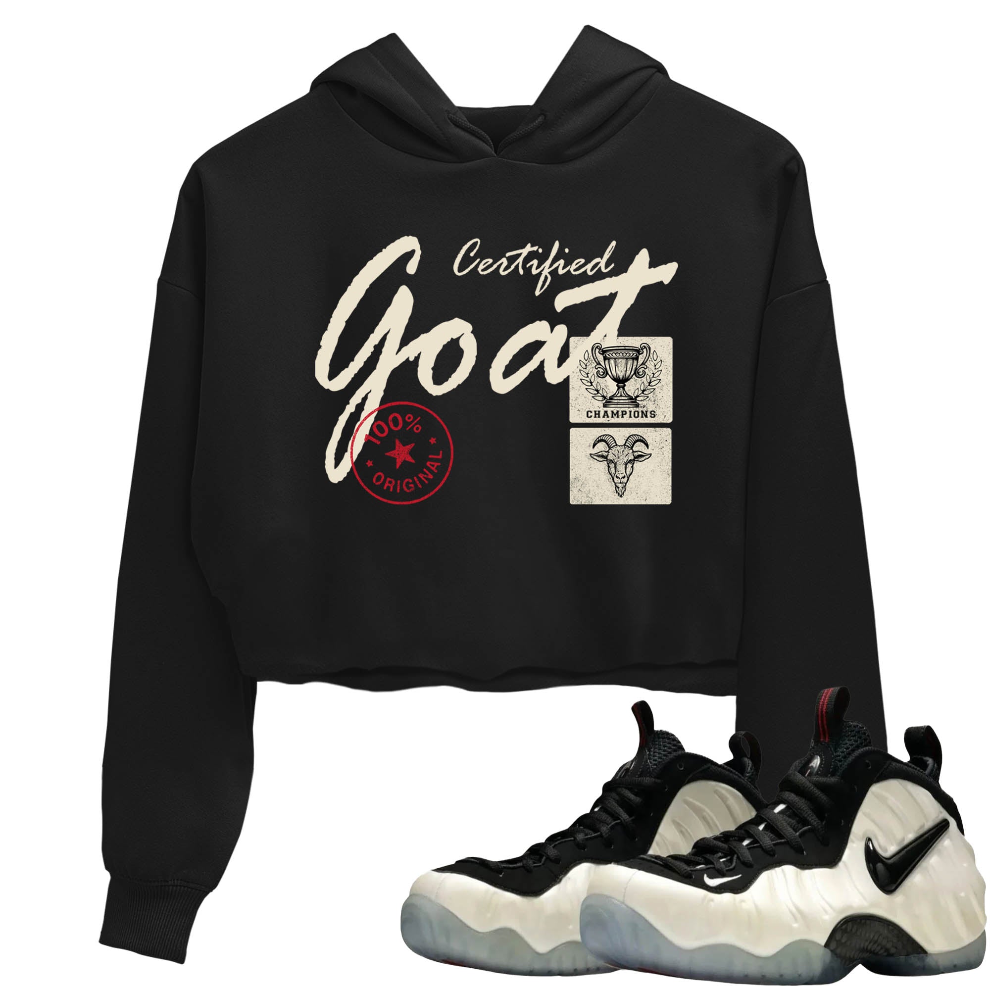 Sneaker Threads  Sneaker Tees To Match Air Foamposite One Pearl  Certified Goat Crop Tee Black 1. Perfect for Jordan releases 2025 colorways.