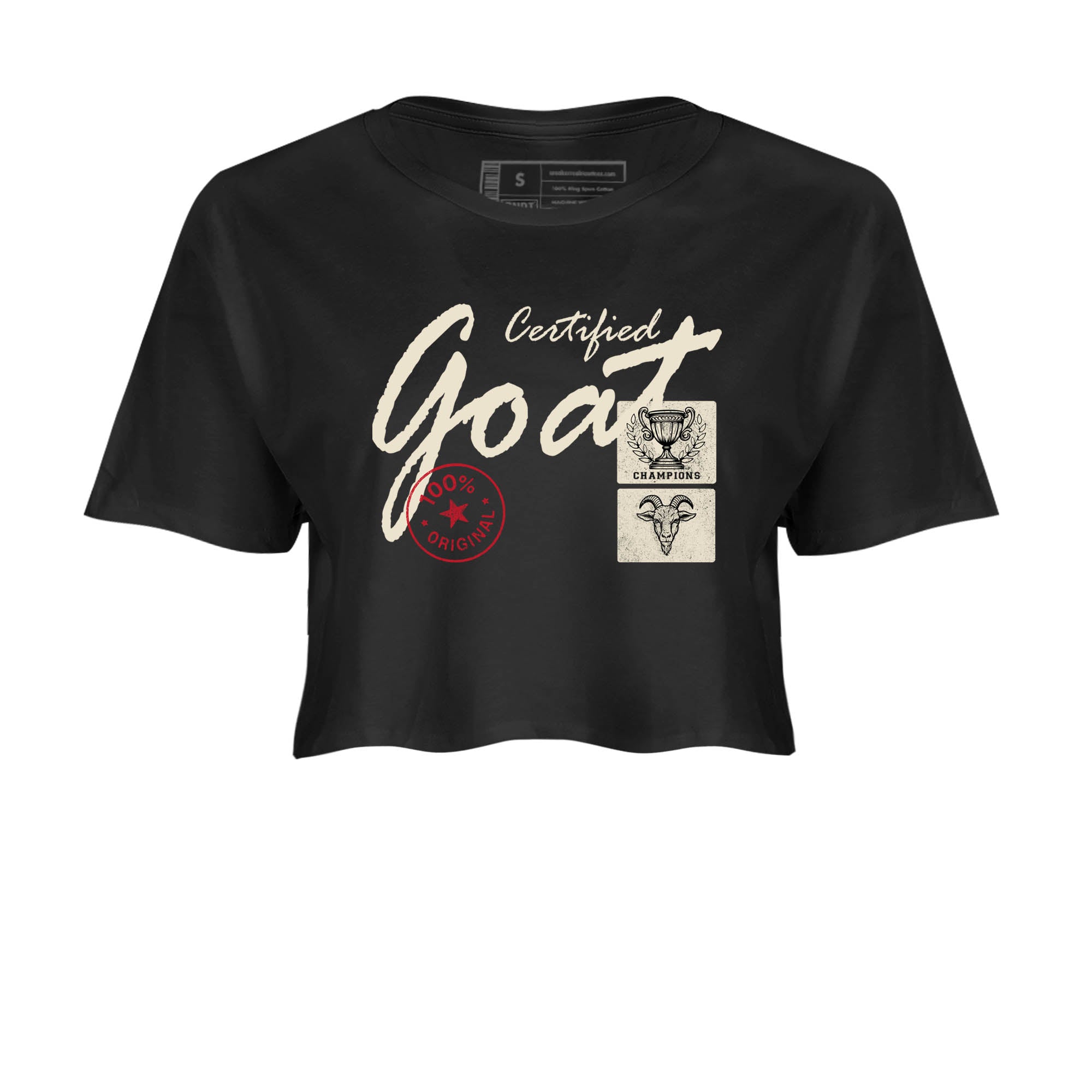 Sneaker Threads  Sneaker Tees To Match Air Foamposite One Pearl  Certified Goat Crop Tee Black 2. Perfect for Jordan releases 2025 colorways.