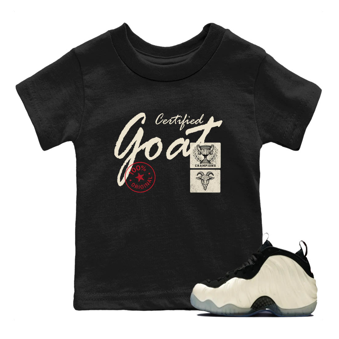 Sneaker Threads  Sneaker Tees To Match Air Foamposite One Pearl  Certified Goat Youth Graphic Tee Black 1. Perfect for Jordan releases 2025 colorways.