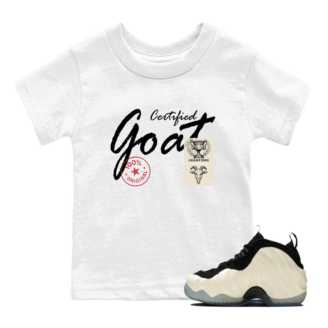 Sneaker Threads  Sneaker Tees To Match Air Foamposite One Pearl  Certified Goat Youth Graphic Tee White 1. Perfect for Jordan releases 2025 colorways.