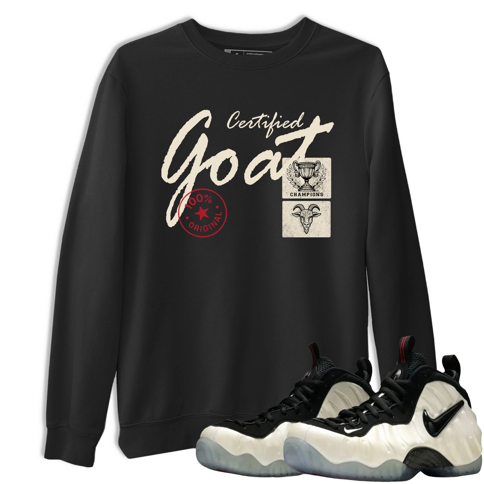 Sneaker Threads  Sneaker Tees To Match Air Foamposite One Pearl  Certified Goat Graphic Tee Black 1. Perfect for Jordan releases 2025 colorways.