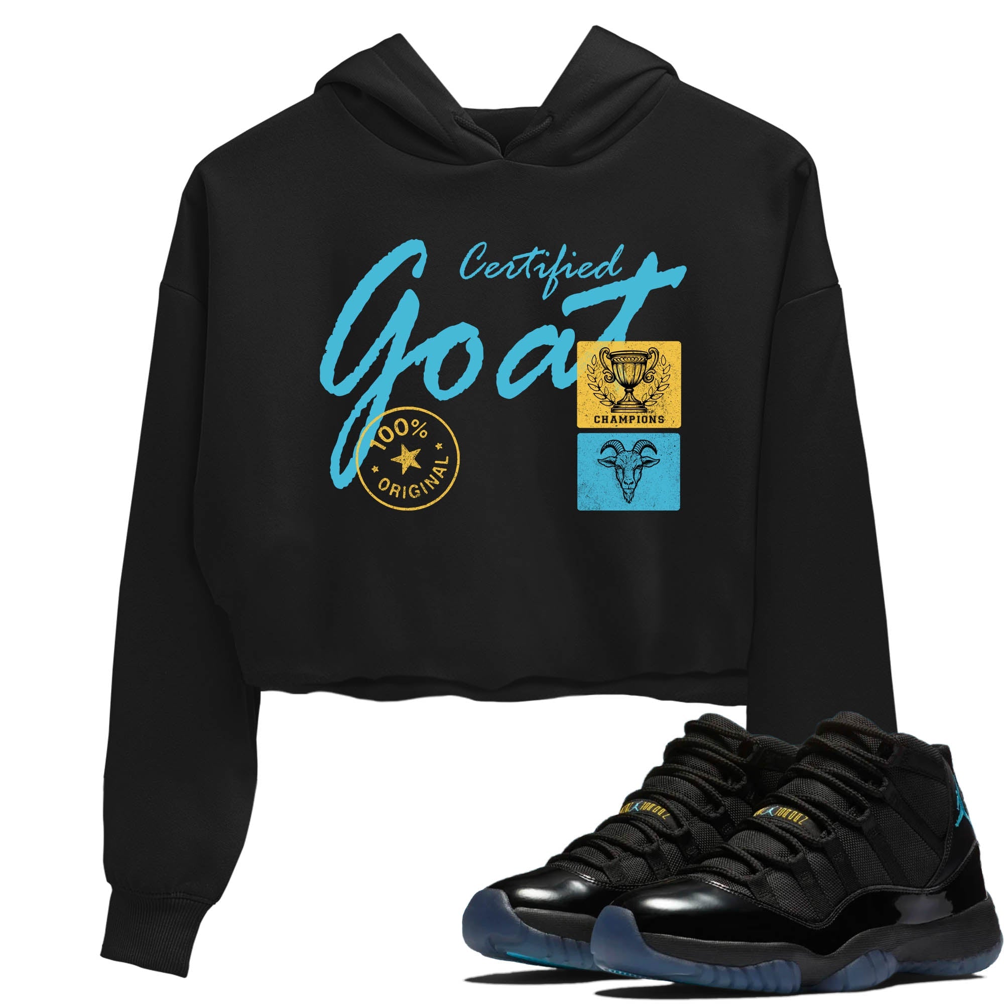 Sneaker Threads  Sneaker Tees To Match Air Jordan 11 Retro Gamma  Certified Goat Crop Tee Black 1. Perfect for Jordan releases 2025 colorways.