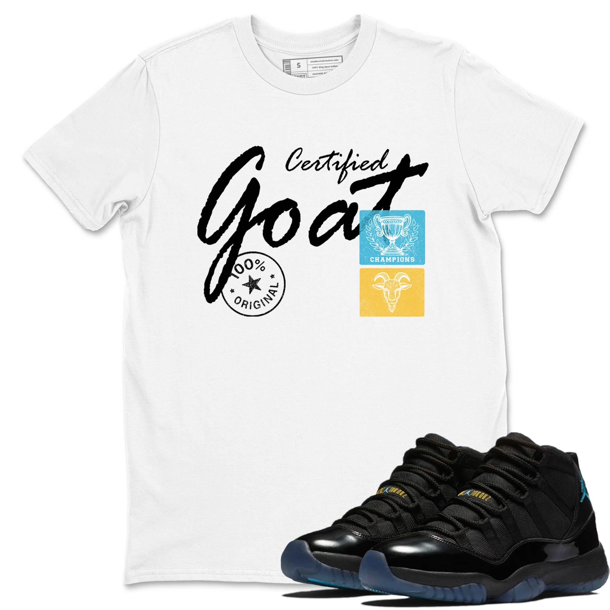 Sneaker Threads  Sneaker Tees To Match Air Jordan 11 Retro Gamma  Certified Goat Graphic Tee White 1. Perfect for Jordan releases 2025 colorways.