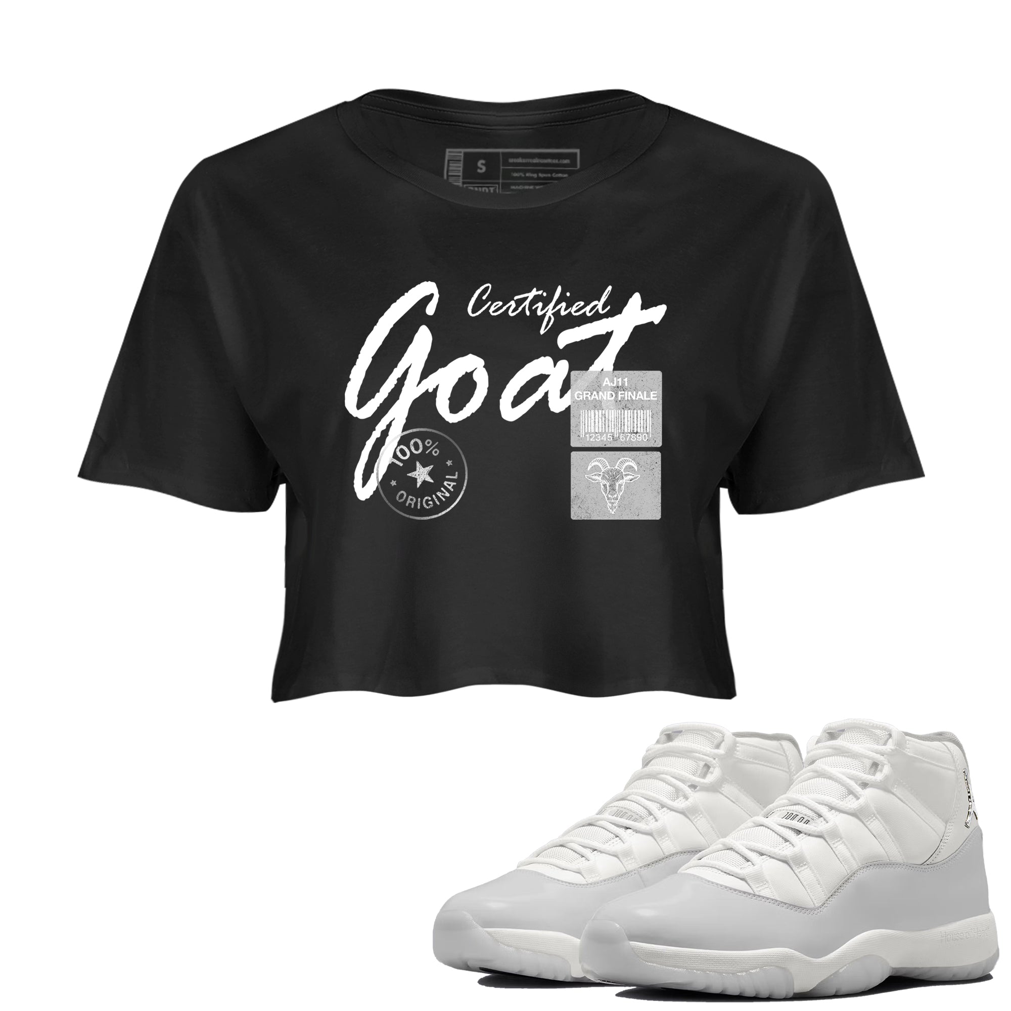 11s Grand Finale Sneaker match tees  Sneaker Tees To Match Jordan 11 Grand Finale Sneakers  Certified Goat Crop Graphic T-Shirt Black 1