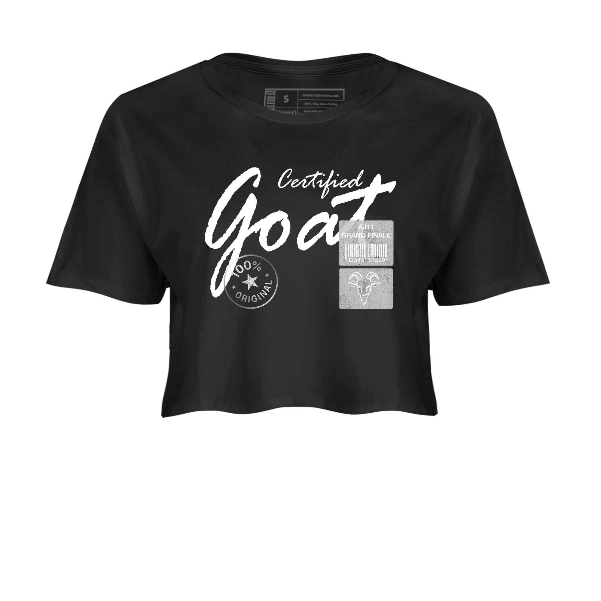 11s Grand Finale Sneaker match tees  Sneaker Tees To Match Jordan 11 Grand Finale Sneakers  Certified Goat Crop Graphic T-Shirt Black 2