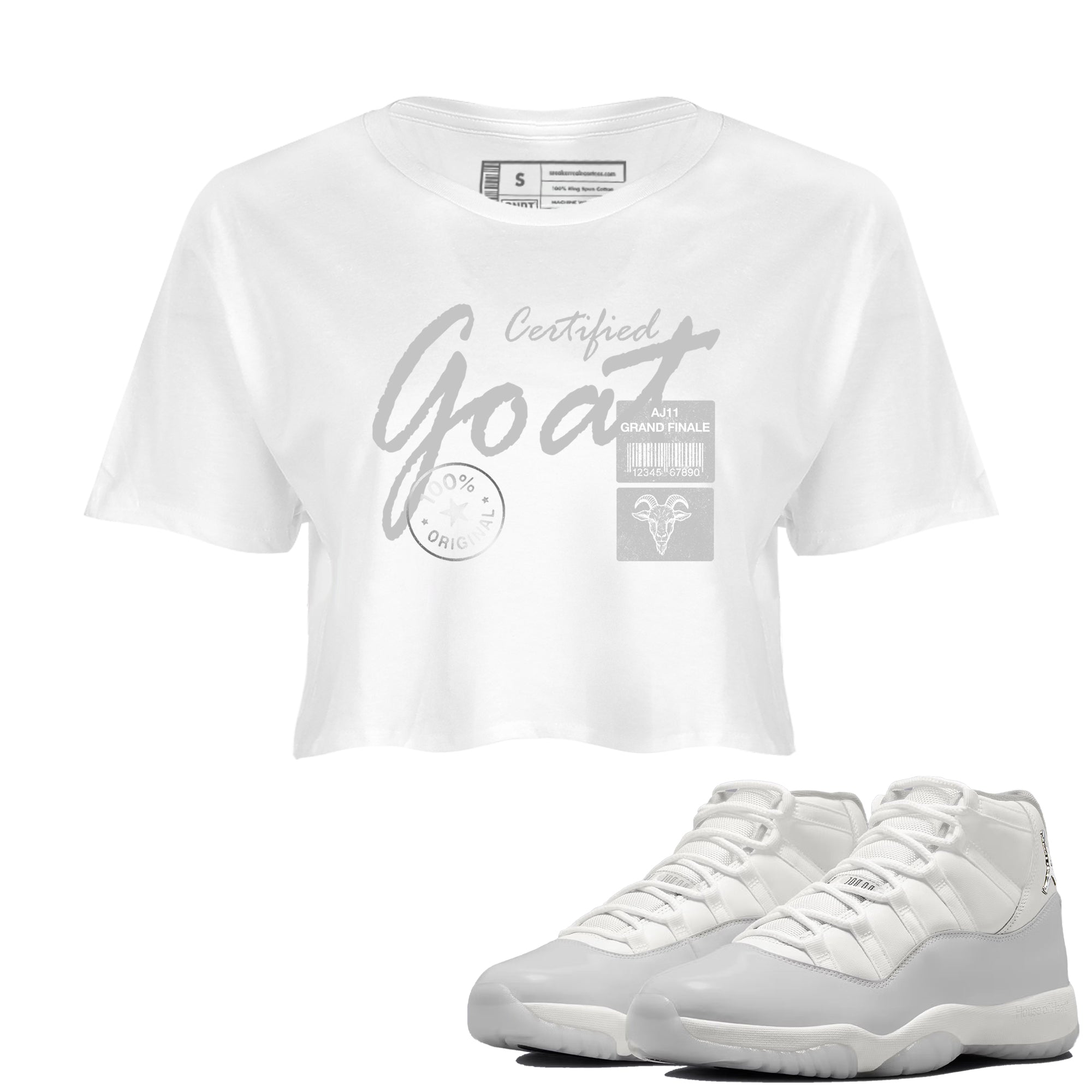 11s Grand Finale Sneaker match tees  Sneaker Tees To Match Jordan 11 Grand Finale Sneakers  Certified Goat Crop Graphic T-Shirt White 1