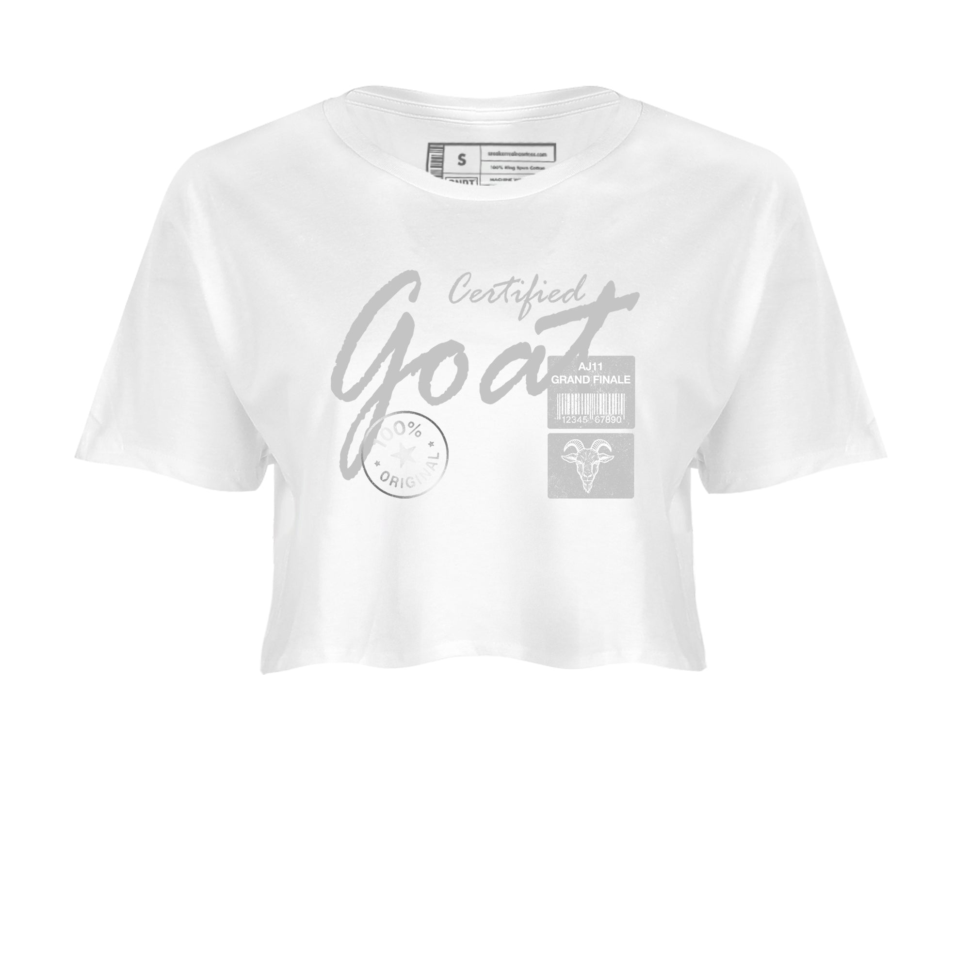 11s Grand Finale Sneaker match tees  Sneaker Tees To Match Jordan 11 Grand Finale Sneakers  Certified Goat Crop Graphic T-Shirt White 2