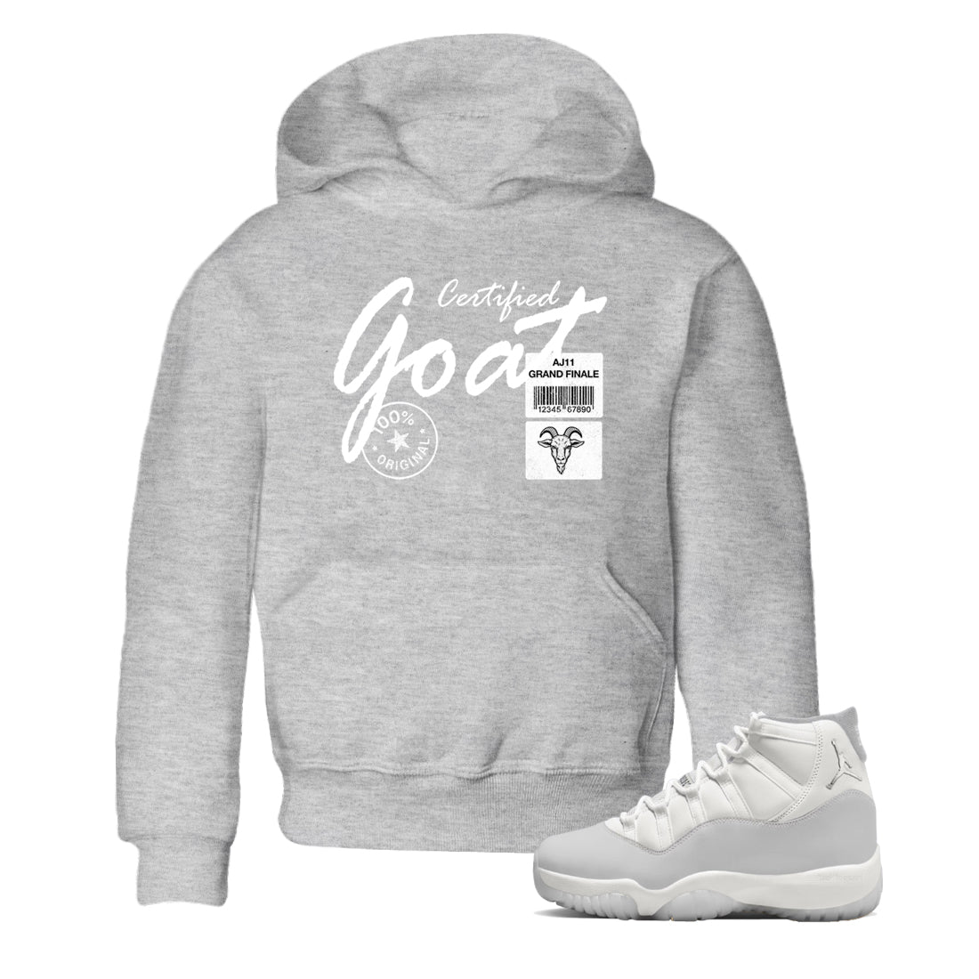 11s Grand Finale Sneaker match tees  Sneaker Tees To Match Jordan 11 Grand Finale Sneakers  Certified Goat Kids Graphic T-Shirt Heather Grey 1
