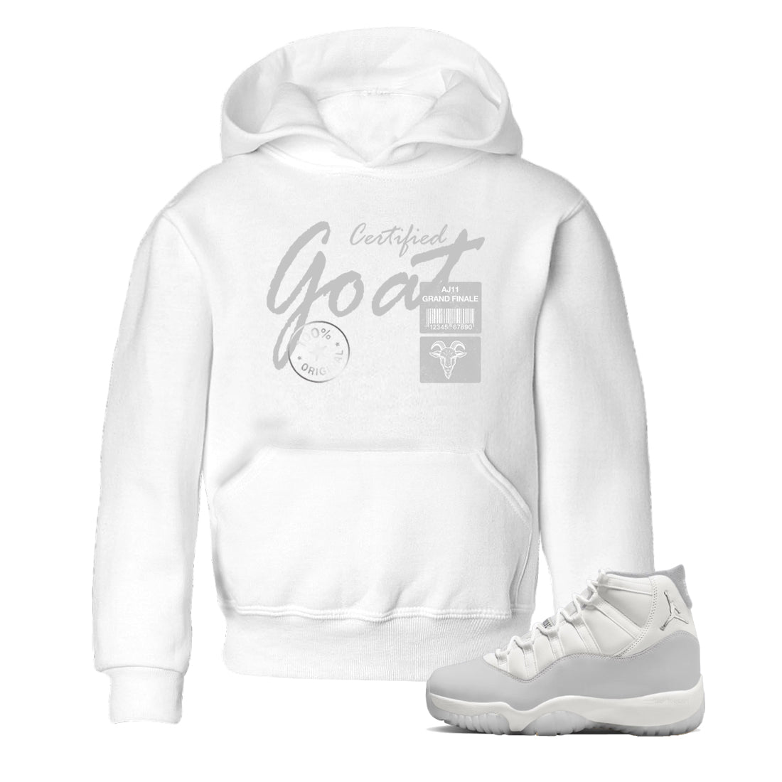 11s Grand Finale Sneaker match tees  Sneaker Tees To Match Jordan 11 Grand Finale Sneakers  Certified Goat Kids Graphic T-Shirt White 1