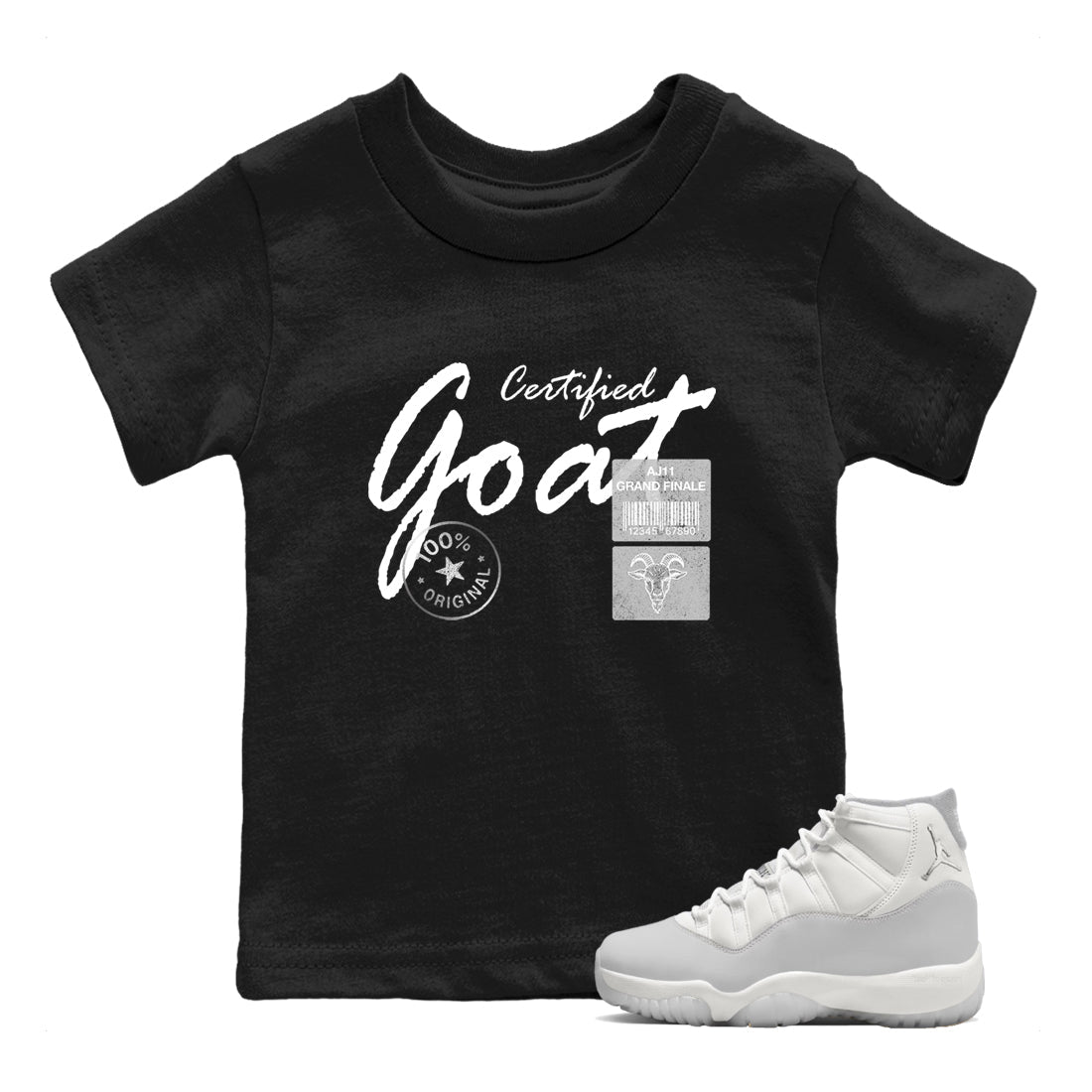 11s Grand Finale Sneaker match tees  Sneaker Tees To Match Jordan 11 Grand Finale Sneakers  Certified Goat Kids Graphic T-Shirt Black 1