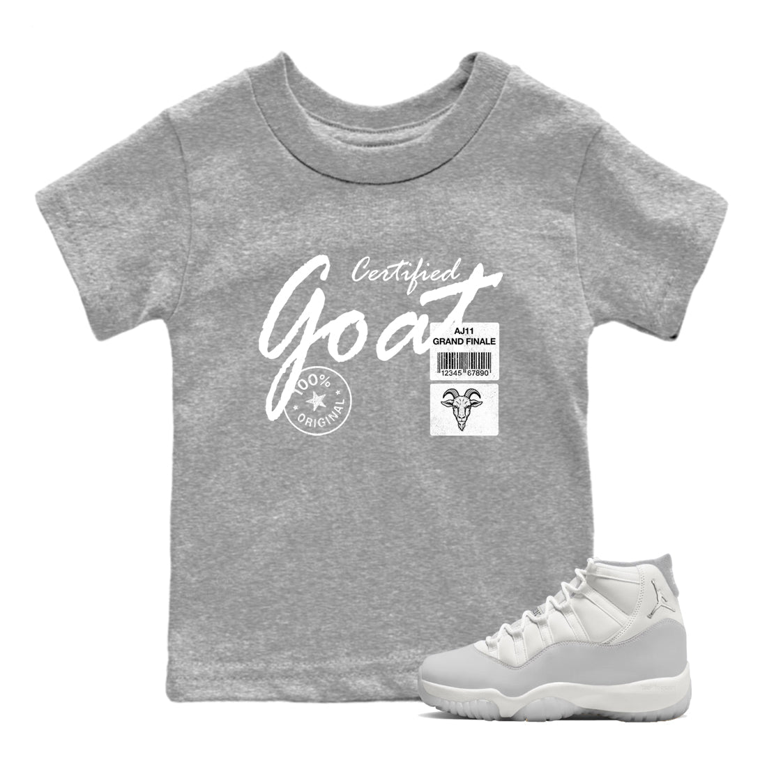 11s Grand Finale Sneaker match tees  Sneaker Tees To Match Jordan 11 Grand Finale Sneakers  Certified Goat Kids Graphic T-Shirt Heather Grey 1
