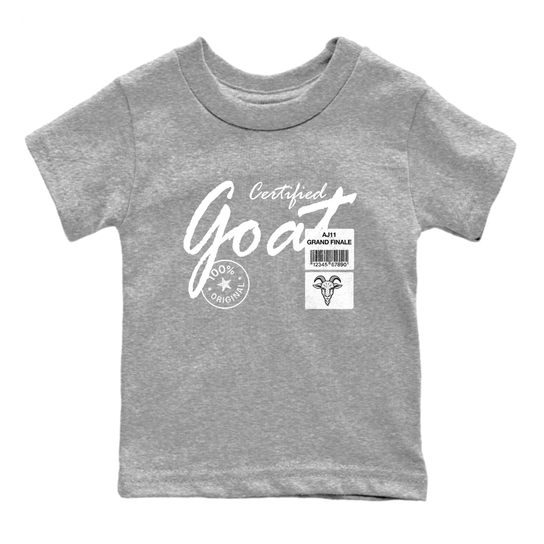 11s Grand Finale Sneaker match tees  Sneaker Tees To Match Jordan 11 Grand Finale Sneakers  Certified Goat Kids Graphic T-Shirt Heather Grey 2