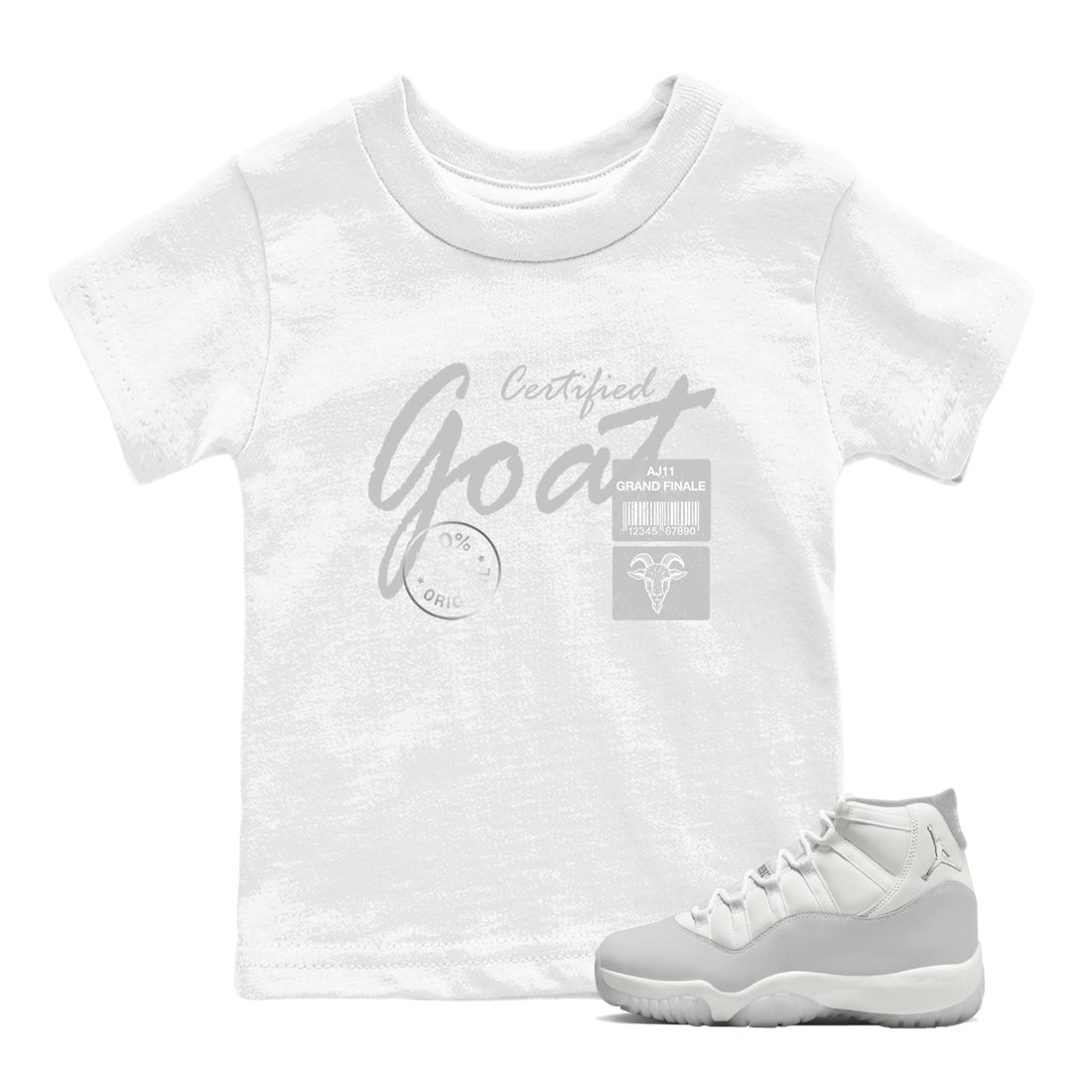 11s Grand Finale Sneaker match tees  Sneaker Tees To Match Jordan 11 Grand Finale Sneakers  Certified Goat Kids Graphic T-Shirt White 1