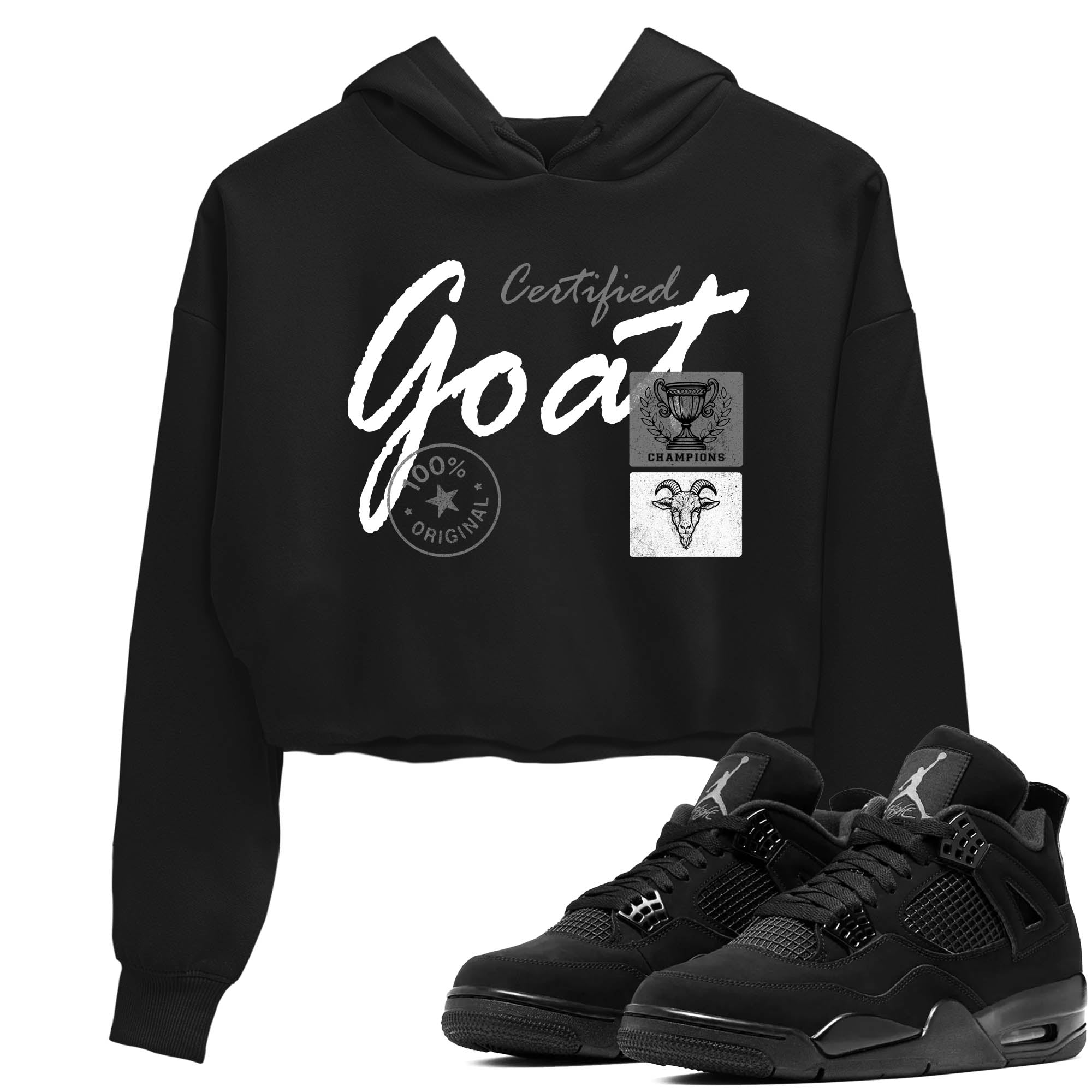 Sneaker Threads  Sneaker Tees To Match Air Jordan 4 Black Cat  Certified Goat Crop Tee Black 1. Perfect for Jordan releases 2025 colorways.