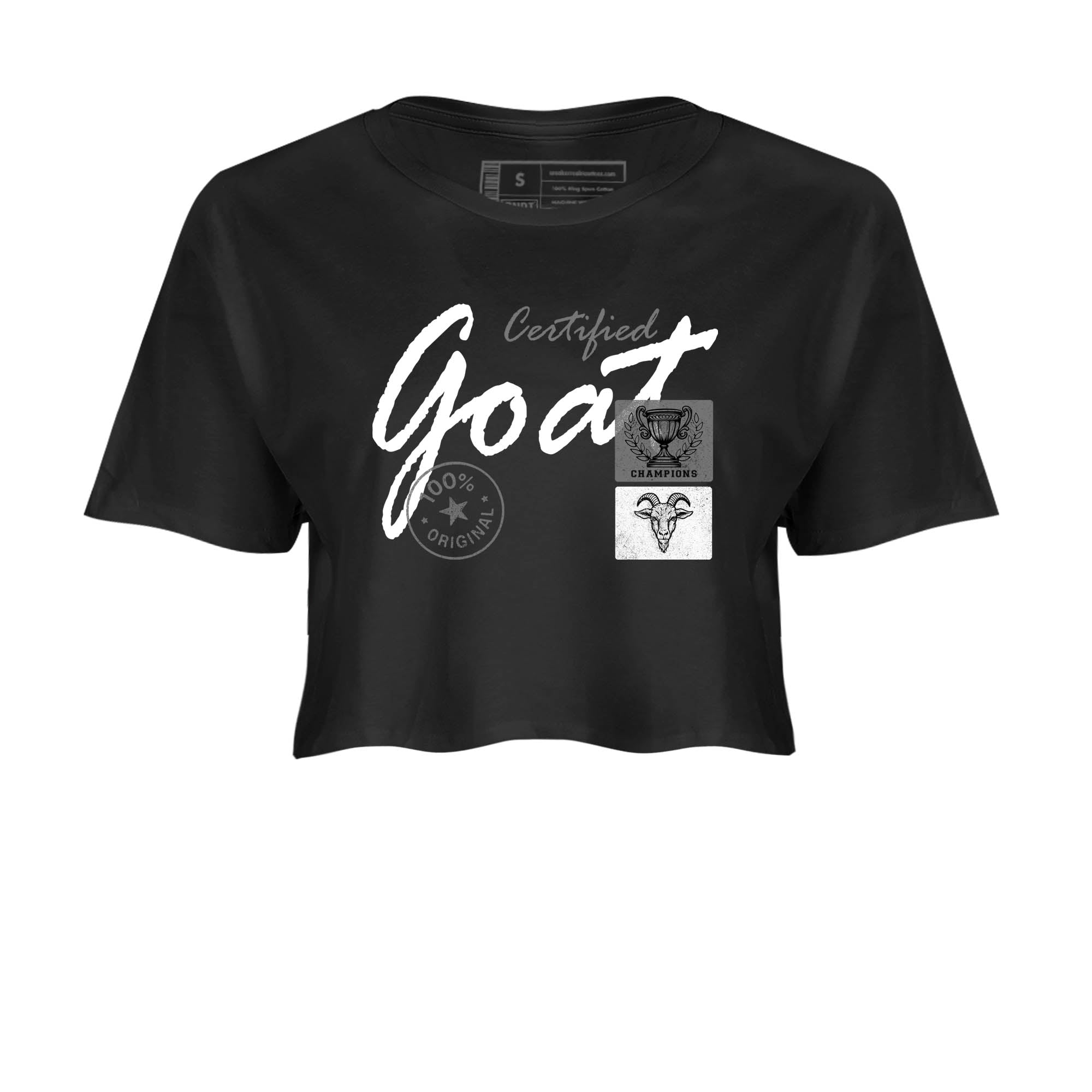 Sneaker Threads  Sneaker Tees To Match Air Jordan 4 Black Cat  Certified Goat Crop Tee Black 2. Perfect for Jordan releases 2025 colorways.