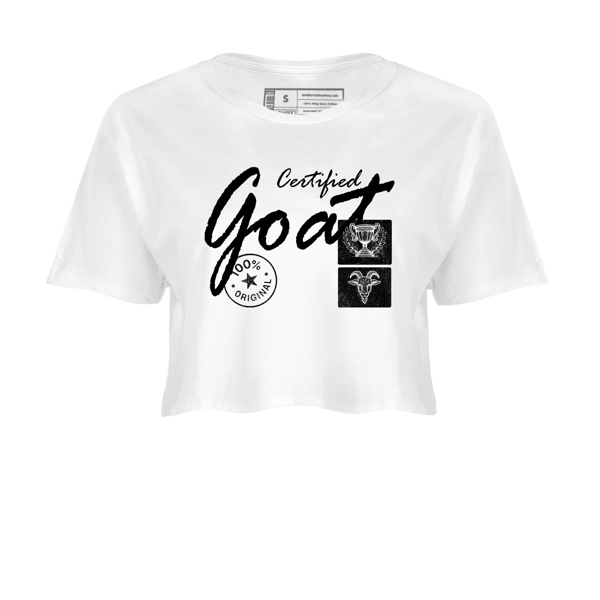 Sneaker Threads  Sneaker Tees To Match Air Jordan 4 Black Cat  Certified Goat Crop Tee White 2. Perfect for Jordan releases 2025 colorways.