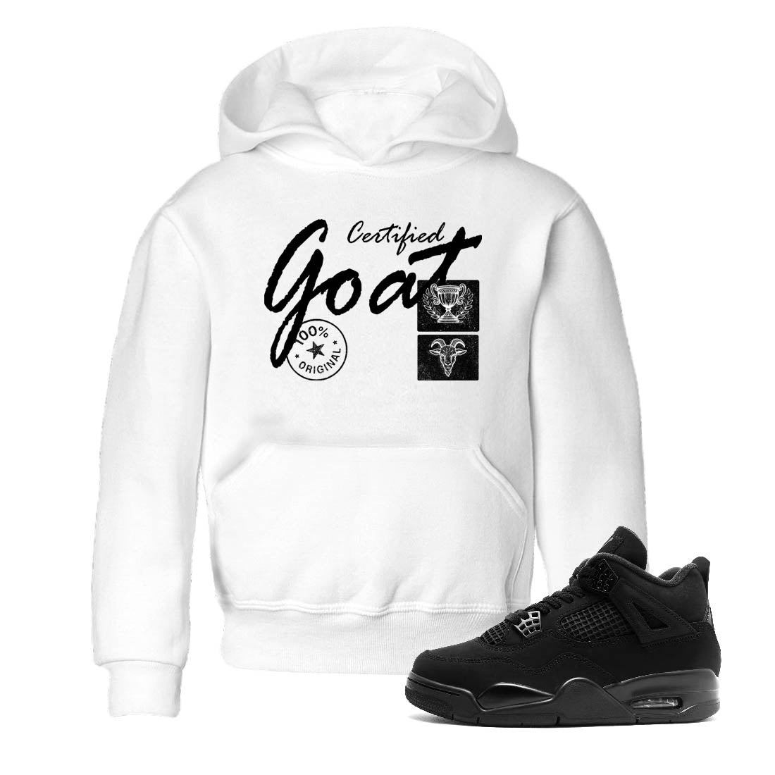 Sneaker Threads  Sneaker Tees To Match Air Jordan 4 Black Cat  Certified Goat Youth Graphic Tee White 1. Perfect for Jordan releases 2025 colorways.
