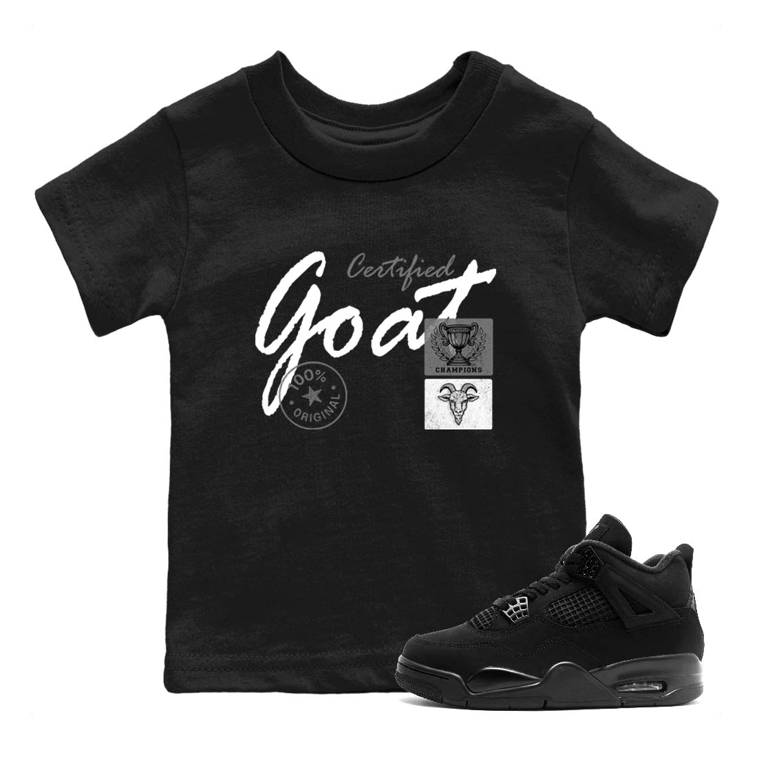 Sneaker Threads  Sneaker Tees To Match Air Jordan 4 Black Cat  Certified Goat Youth Graphic Tee Black 1. Perfect for Jordan releases 2025 colorways.
