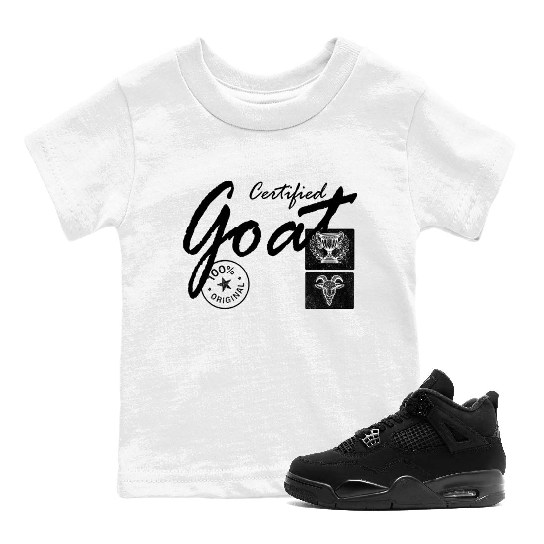 Sneaker Threads  Sneaker Tees To Match Air Jordan 4 Black Cat  Certified Goat Youth Graphic Tee White 1. Perfect for Jordan releases 2025 colorways.