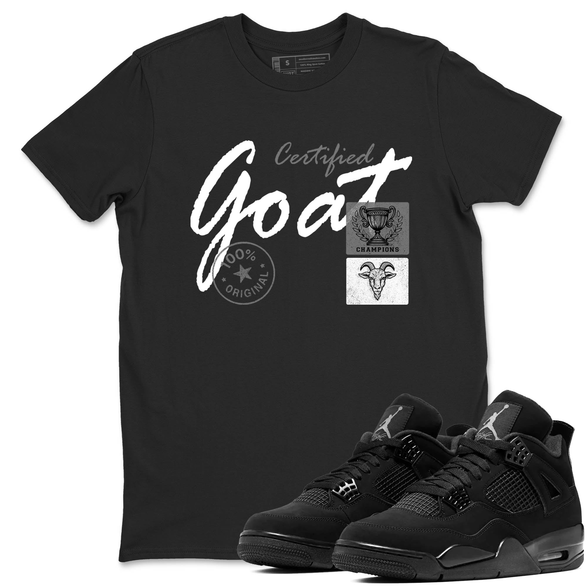 Sneaker Threads  Sneaker Tees To Match Air Jordan 4 Black Cat  Certified Goat Graphic Tee Black 1. Perfect for Jordan releases 2025 colorways.