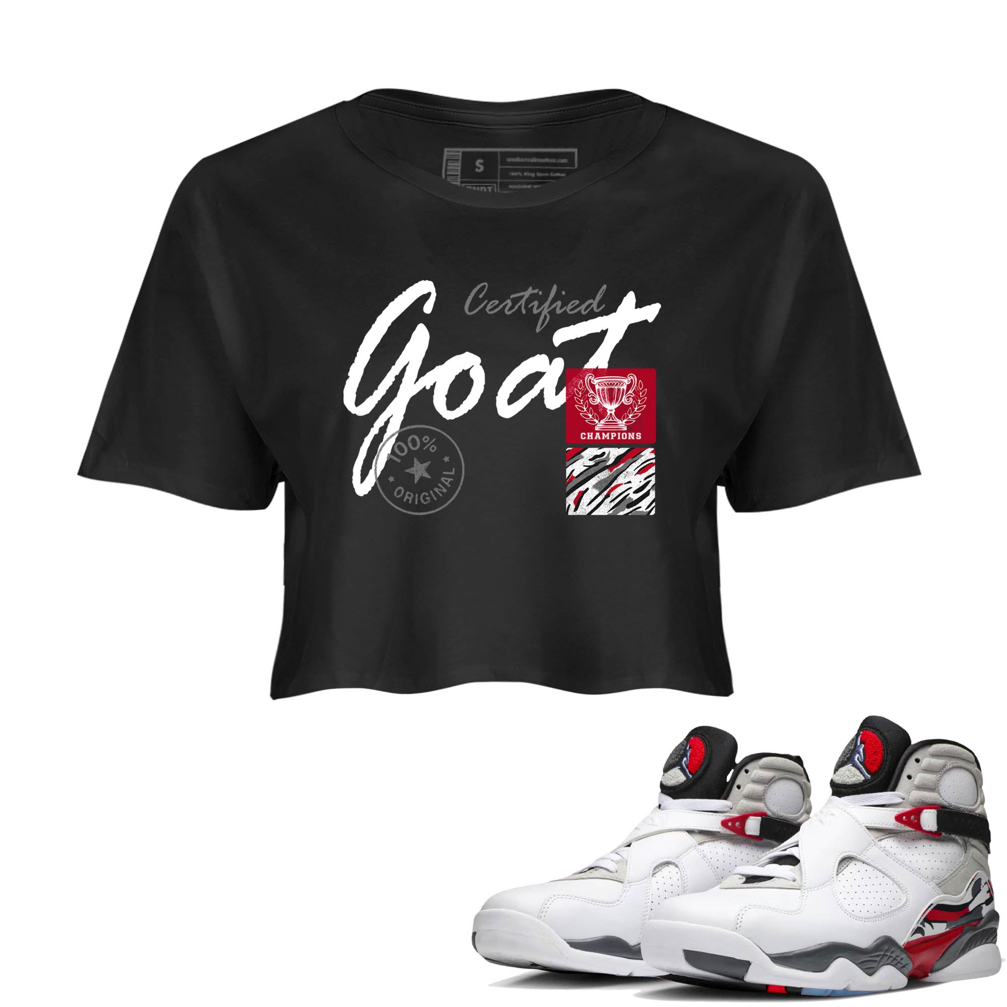 Sneaker Threads  Sneaker Tees To Match Air Jordan 8 Bunny  Certified Goat Crop Tee Black 1. Perfect for Jordan releases 2025 colorways.