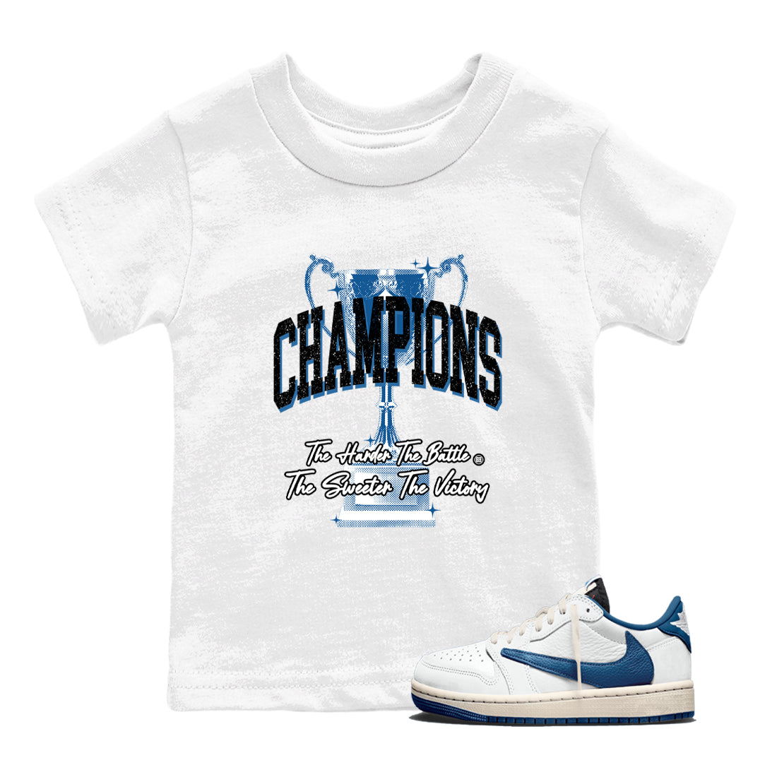 Sneaker match tees  Sneaker Tees To Match Air Jordan 1 Travis Scott Fragment Shoes  Champions Trophy Kids T-Shirt White 1
