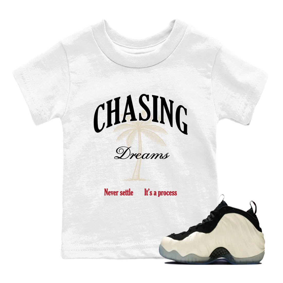 Sneaker Threads  Sneaker Tees To Match Air Foamposite One Pearl  Chasing Dreams Youth Graphic Tee White 1. Perfect for Jordan releases 2025 colorways.