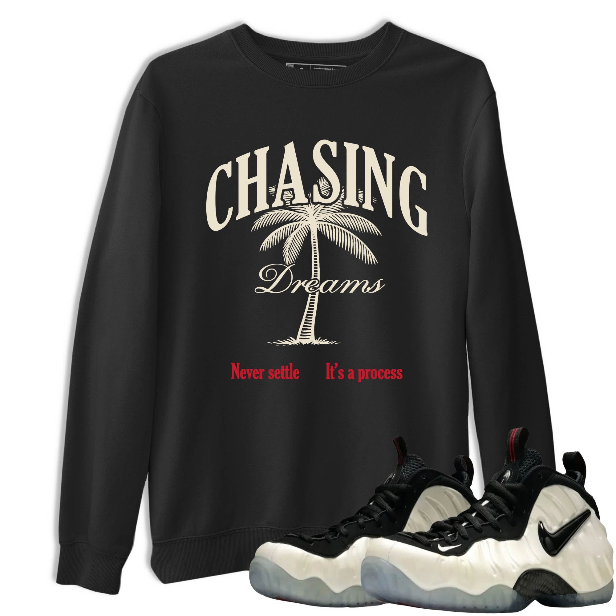 Sneaker Threads  Sneaker Tees To Match Air Foamposite One Pearl  Chasing Dreams Graphic Tee Black 1. Perfect for Jordan releases 2025 colorways.