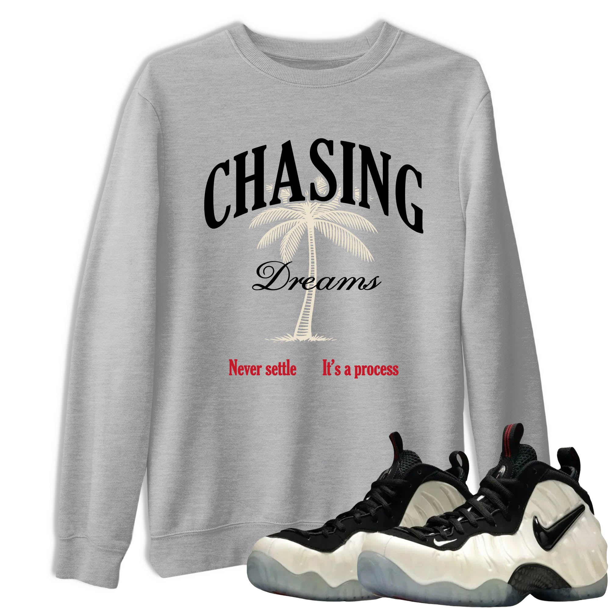 Sneaker Threads  Sneaker Tees To Match Air Foamposite One Pearl  Chasing Dreams Graphic Tee Heather Grey 1. Perfect for Jordan releases 2025 colorways.