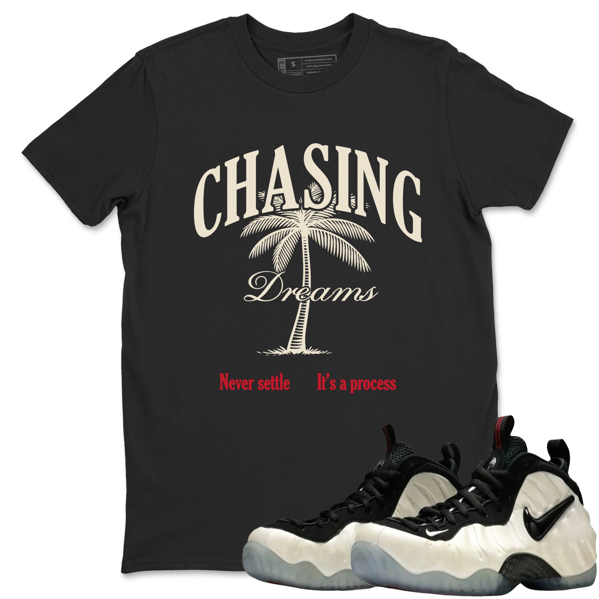 Sneaker Threads  Sneaker Tees To Match Air Foamposite One Pearl  Chasing Dreams Graphic Tee Black 1. Perfect for Jordan releases 2025 colorways.