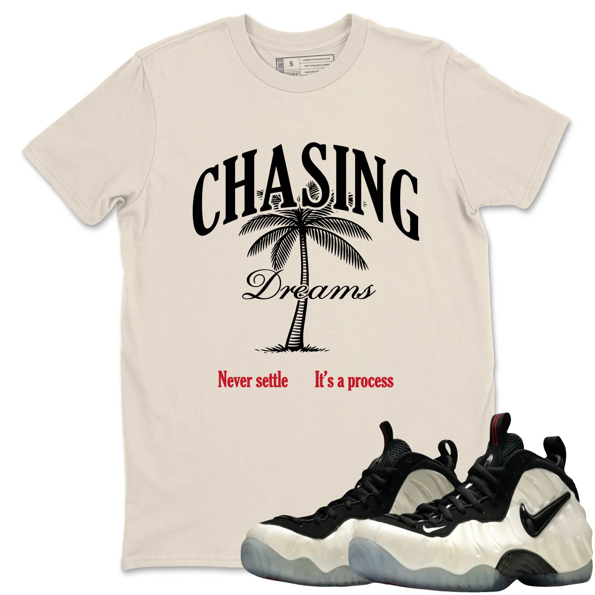 Sneaker Threads  Sneaker Tees To Match Air Foamposite One Pearl  Chasing Dreams Graphic Tee Natural 1. Perfect for Jordan releases 2025 colorways.